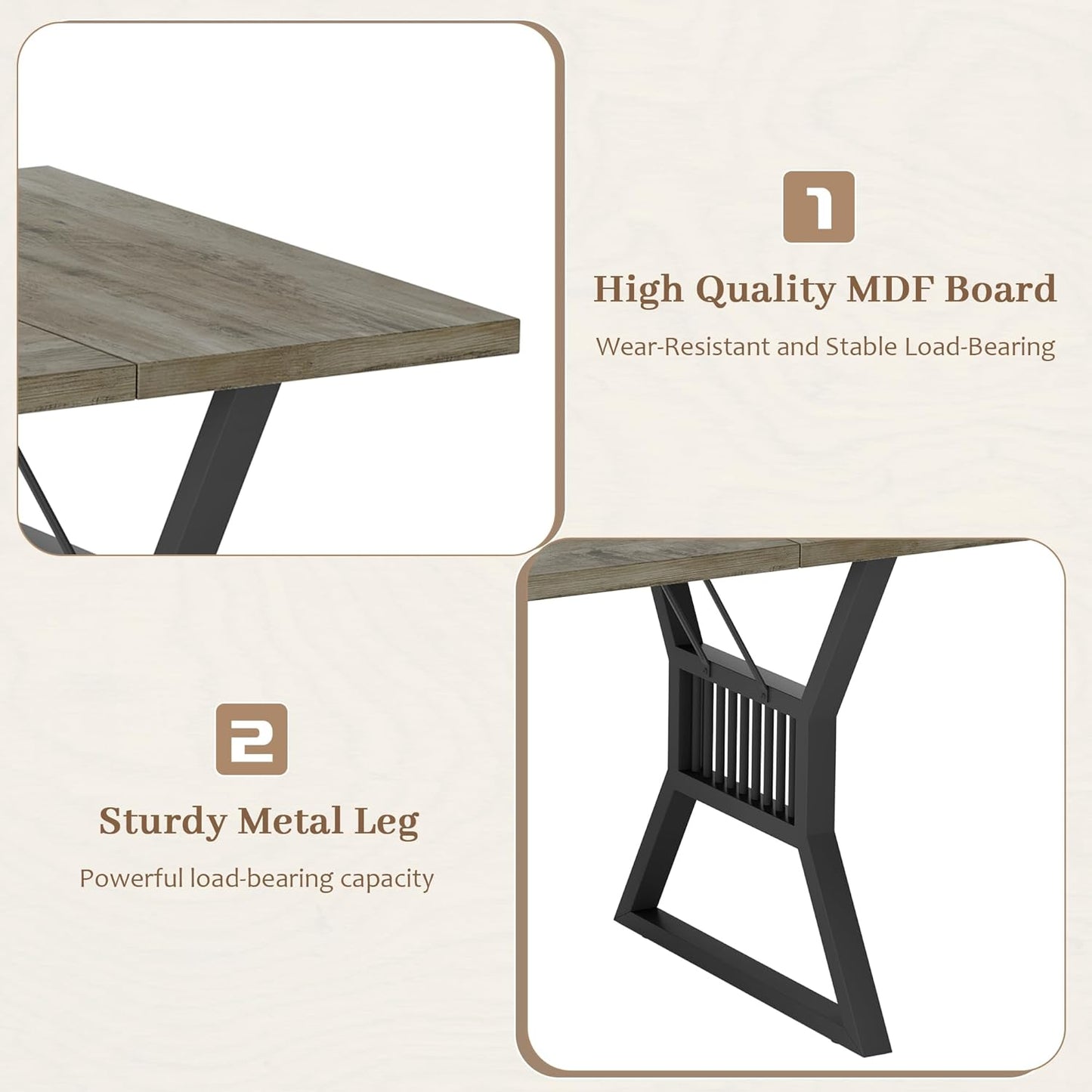 GarveeHome 70.8 Inch Dining Table 4-6 Person, Kitchen Table with Heavy Duty Metal Legs, Farmhouse Wooden Dining Room Table for Kitchen, Living Room