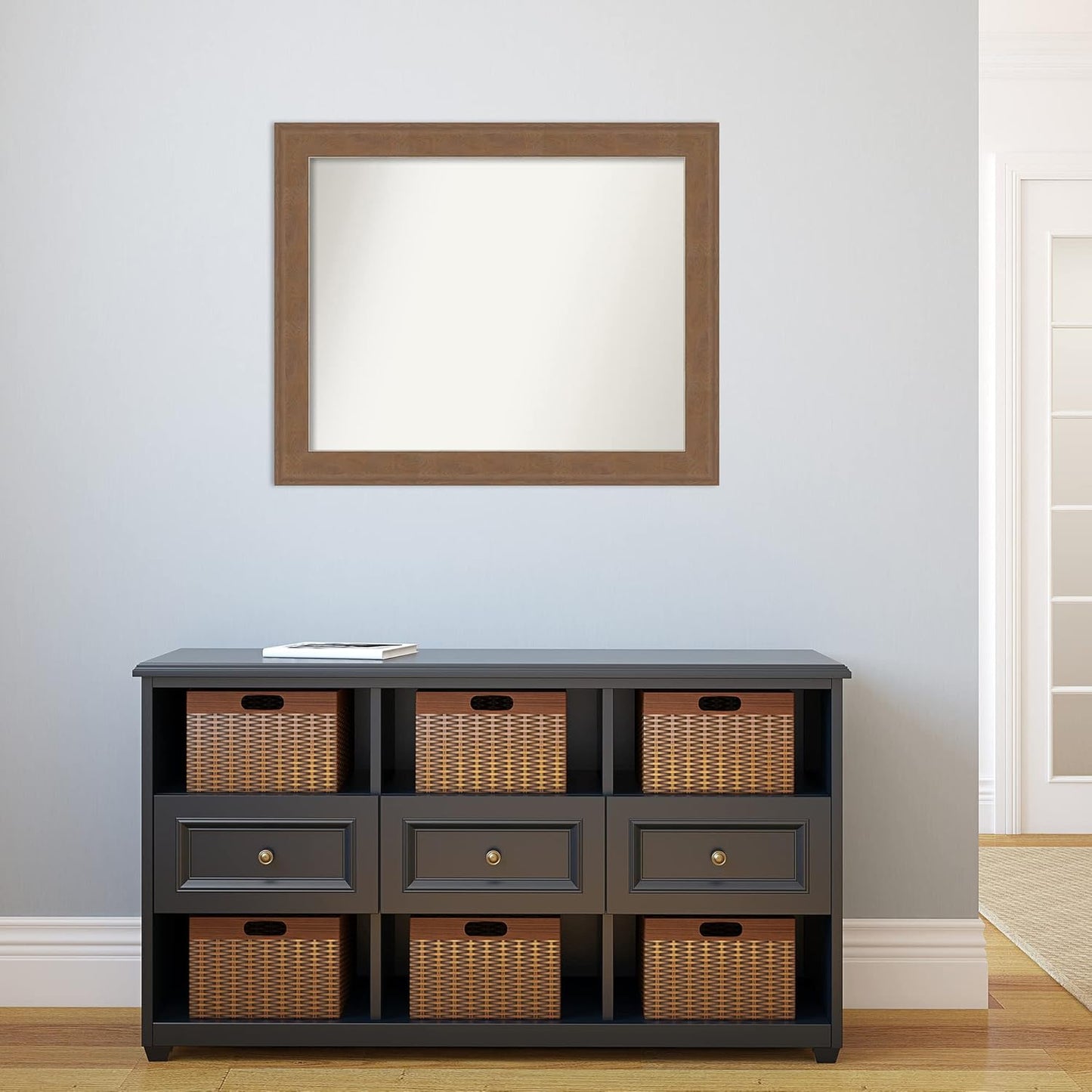 Amanti Art Grey Bathroom Mirror for Over Sink, 27x33 Alta Brown Grey Rectangle Vanity Mirror, Large Country Rustic Frame, Hangs Horizonally and Vertically, Bathroom Wall Decor, Non-Beveled Edge