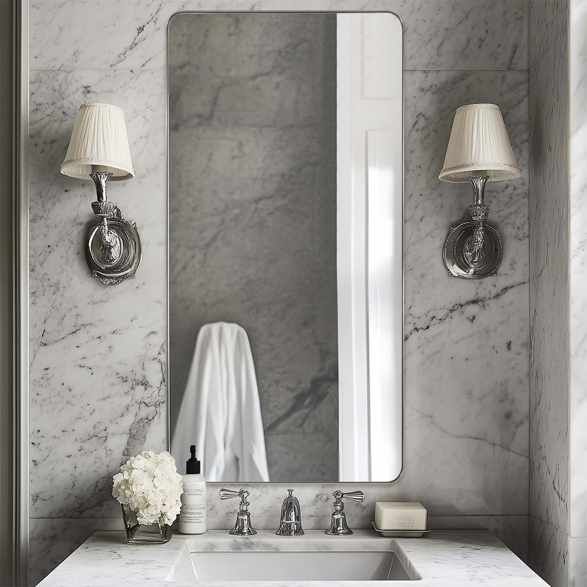 ANDY STAR Brushed Nickel Mirrors for Bathroom Sink, 24x48 Inch Bathroom Vanity Mirror with Rectangular Metal Frame-Modern Clean Design with Superior Stainless Steel Frame