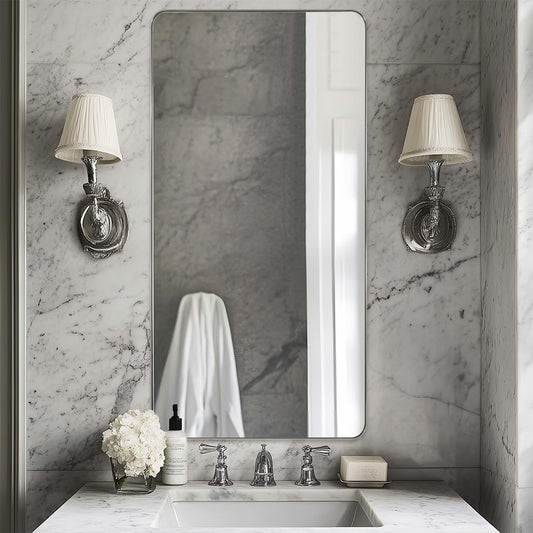 ANDY STAR Brushed Nickel Mirrors for Bathroom Sink, 24x48 Inch Bathroom Vanity Mirror with Rectangular Metal Frame-Modern Clean Design with Superior Stainless Steel Frame