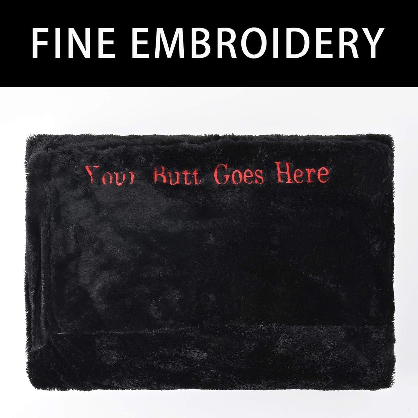 BCU Bean Bag Cover with Embroidered Words Comfy Beanbag Chair for Adults Without Filler Faux Fur Lazy Sofa Cover for Living Room Chairs, Black, 3.5FT