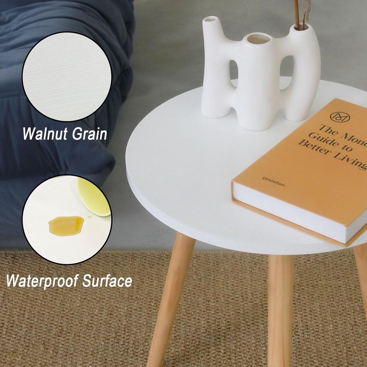 AWASEN Round Side/ End Table, Accent Nightstand Modern for Living Room Bedroom Office Small Spaces, 16''D x 19.5''H (White)