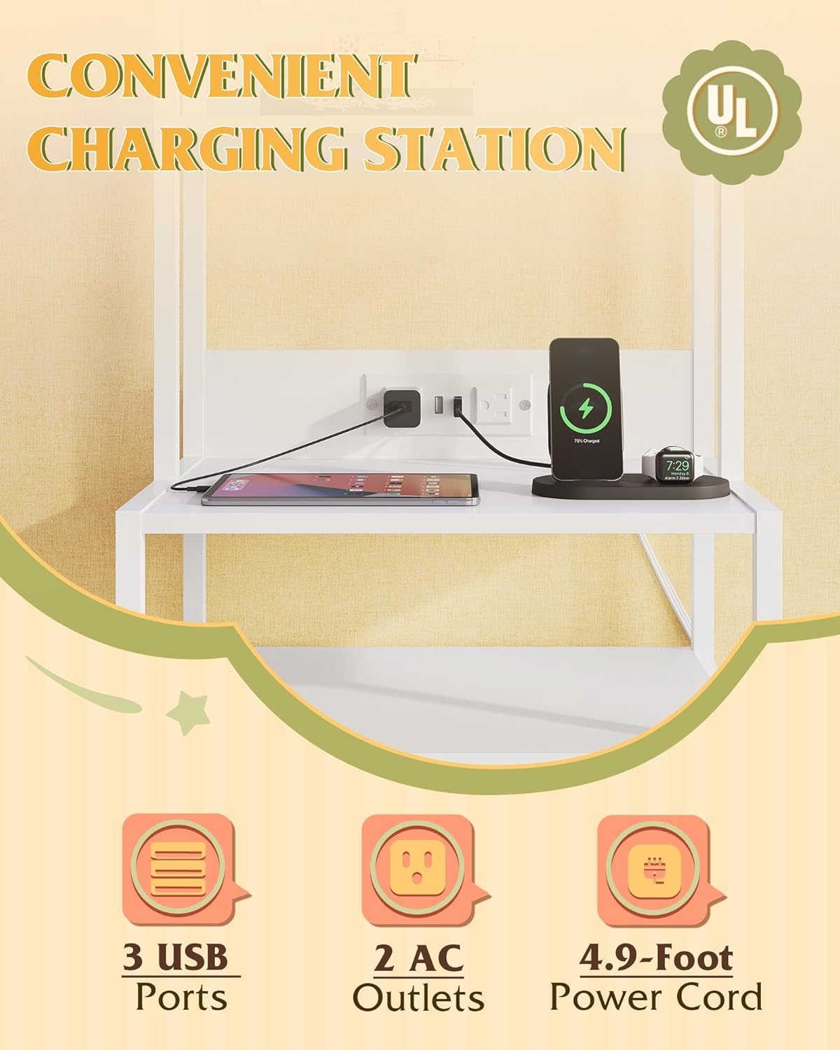 WLIVE Nightstand Set of 2 with Charging Station, LED Night Stands with 2 Fabric Drawers and 4 Storage Open Shelves, Bedside Table Sets for Bedroom, White