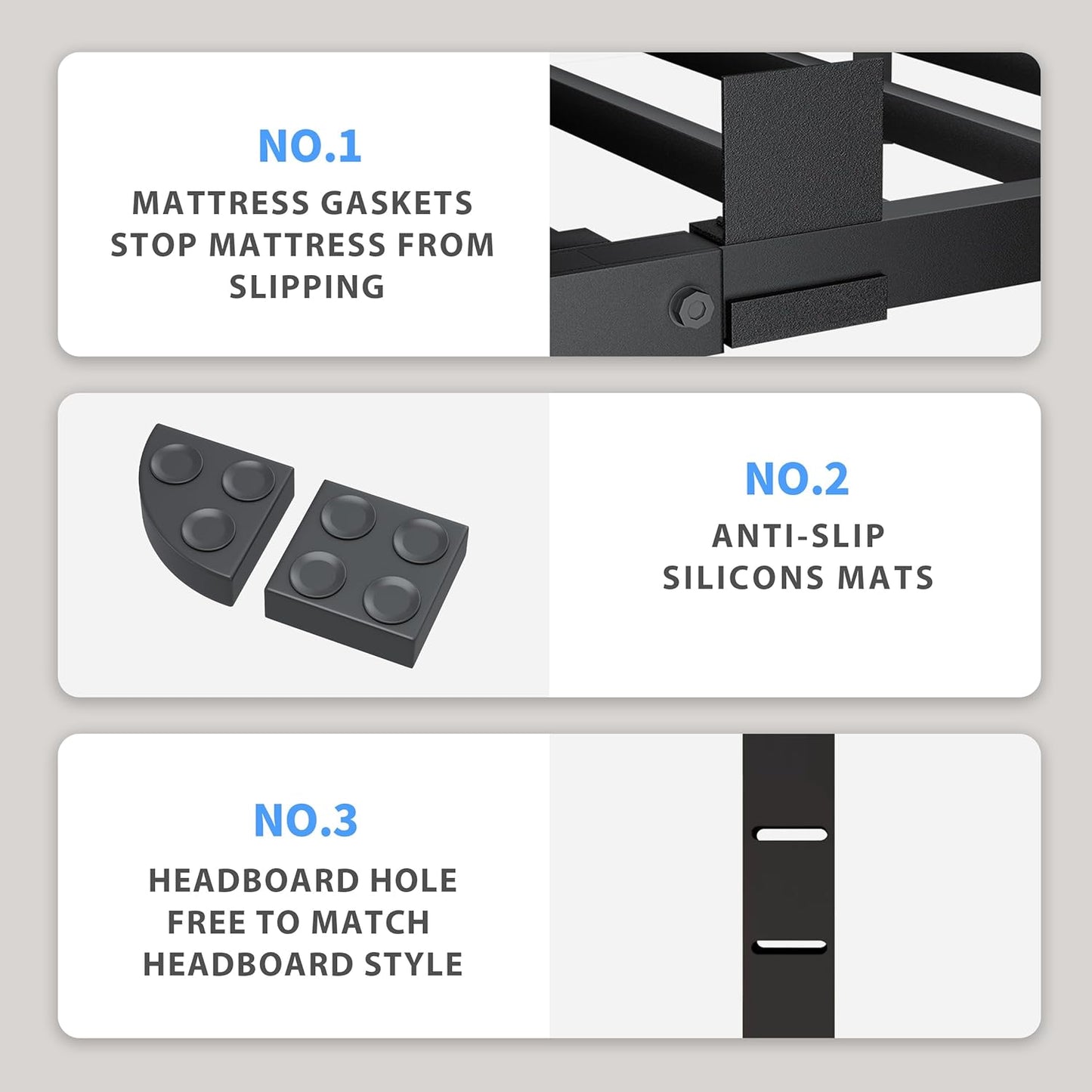 14 Inch Queen Bed Frame, 3500Lbs Heavy Duty Metal Platform with Round Corner Legs Mattress Slide Stopper, Steel Slat Support No Box Spring Needed, Noise Free, Non-Slip, Easy Assembly