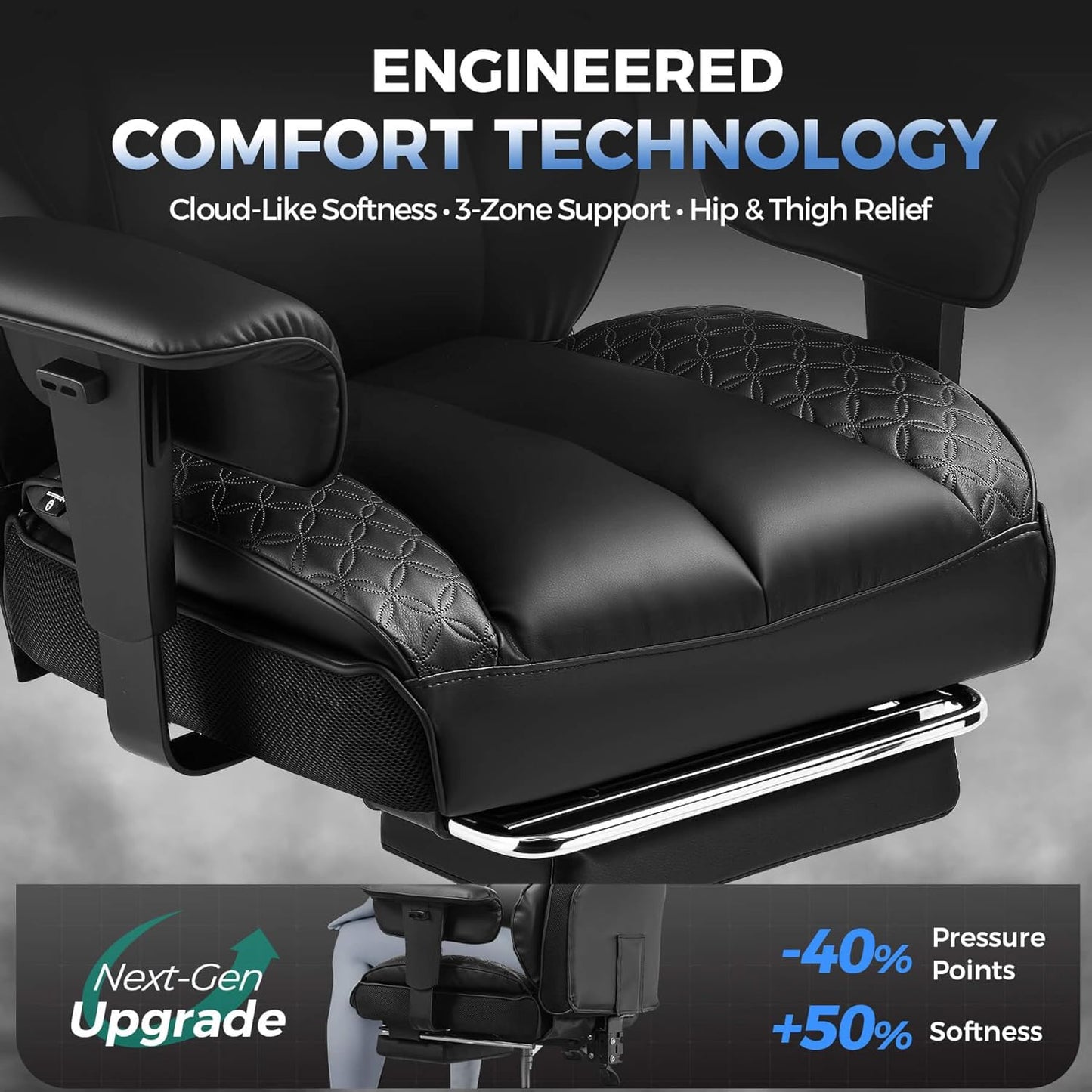 GTRACING Big and Tall Gaming Chair 400lbs Heavy Duty Office Chair with Foot Rest & High Back Pocket Spring Lumbar Support, Ergonomic Wide Comfy Seated Cushion for for Lower Back Pain Relief, Black