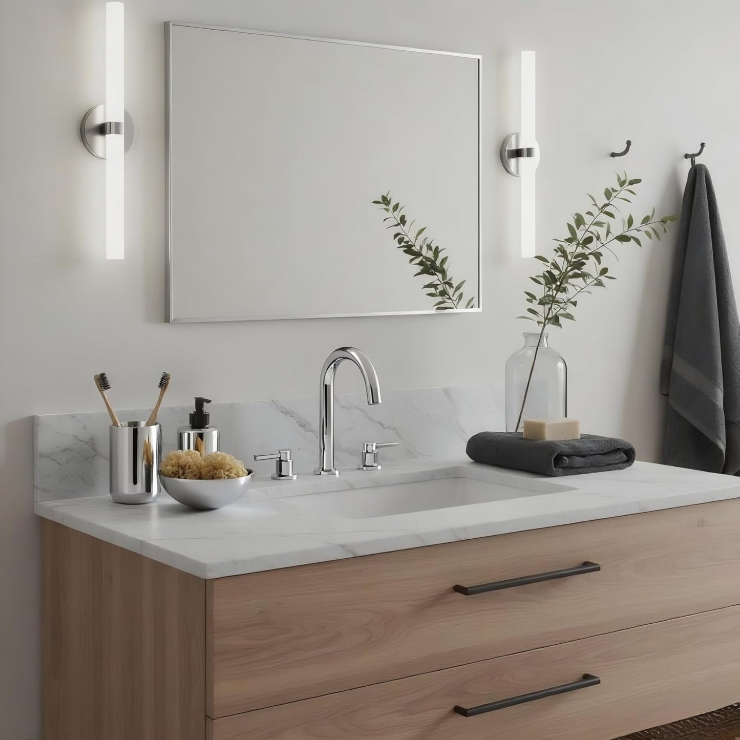 24x36 Inch Nickel Bathroom Mirror for Wall, Aluminum Frame Rectangle Rectangular Vanity Mirror, Modern Large for Bedroom, Living Room, Horizontal or Vertical