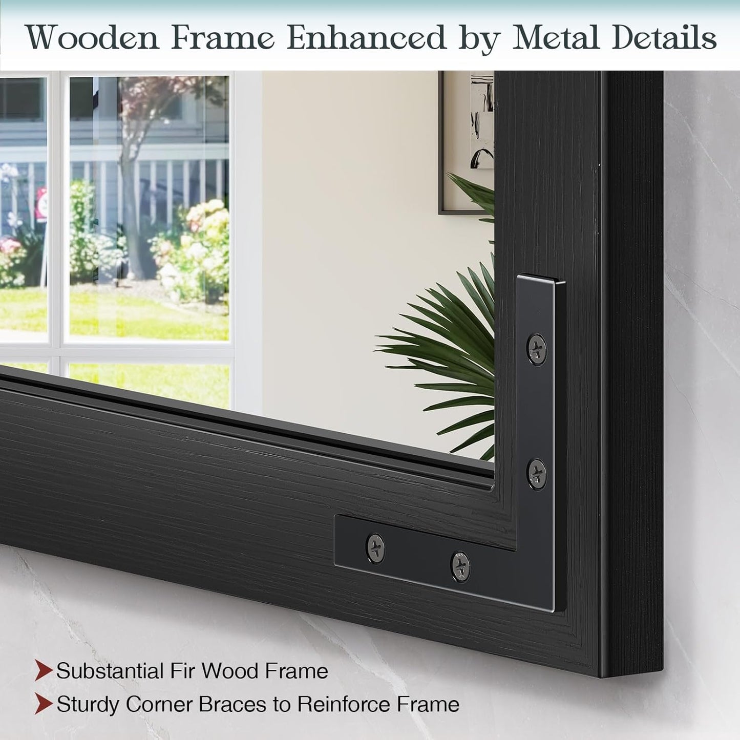 Farmhouse Mirror 40x30 Inch, Black Rustic Bathroom Mirror Vanity, Wood Framed Rectangular Wall Decorative Mirrors for Entryway, Living Room, Bedroom