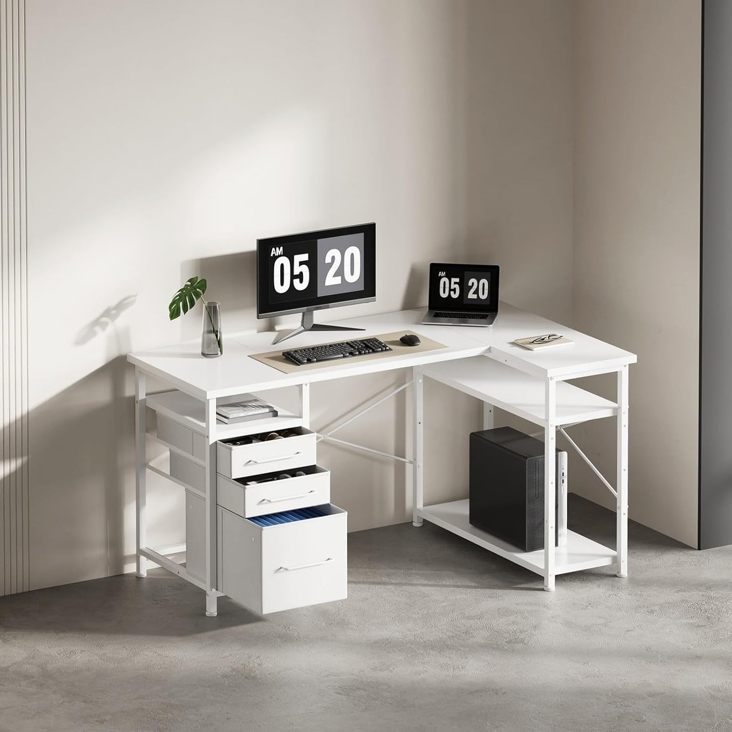 47" Computer Desk with Drawers, Desks for Bedrooms, Writing Desk with Storage, Work Desk for Small Space, White