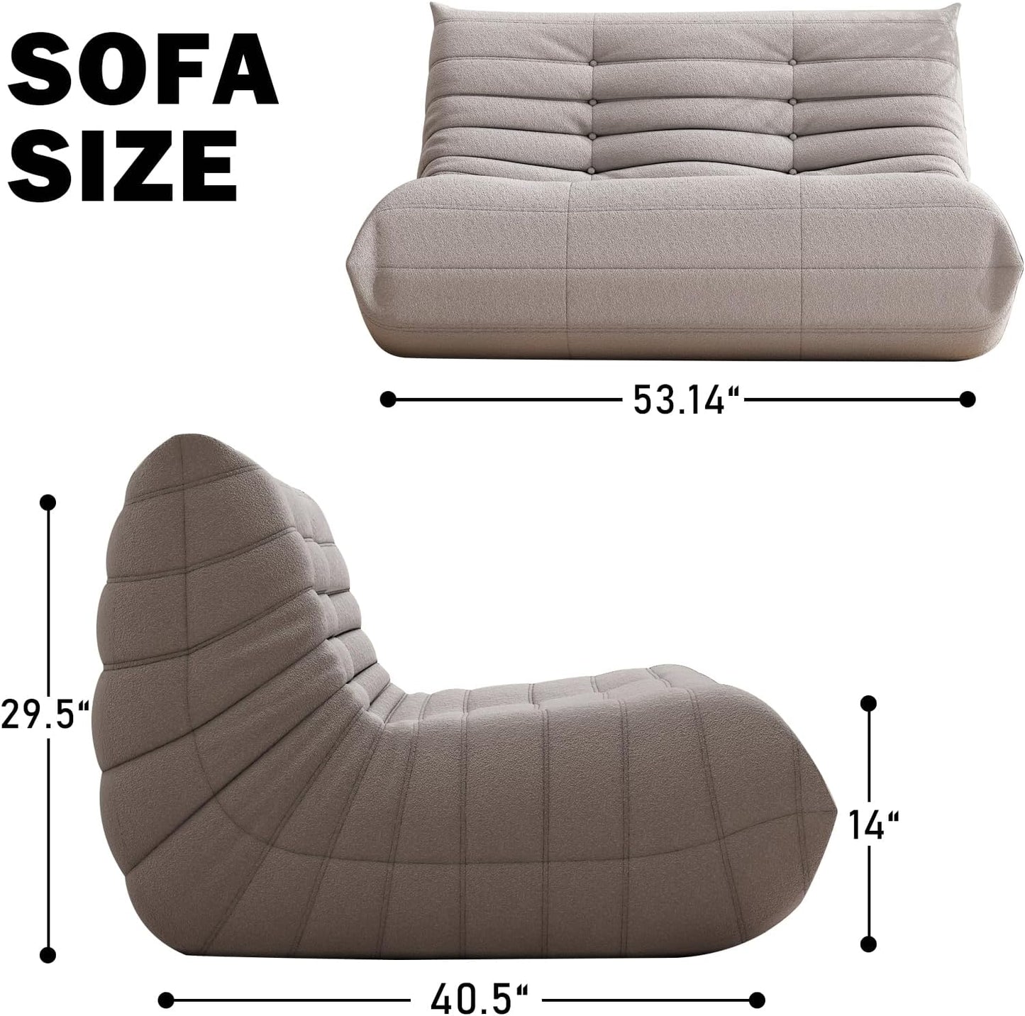 Bean Bag Chair for Adults, Oversized Loveseat Fireside Chair Comfy Lazy Floor Sofa, 2 Seater Lazy Sofa Couch Memory Foam Bean Bag for Living Room, Bedroom Apartment Office (Grey)