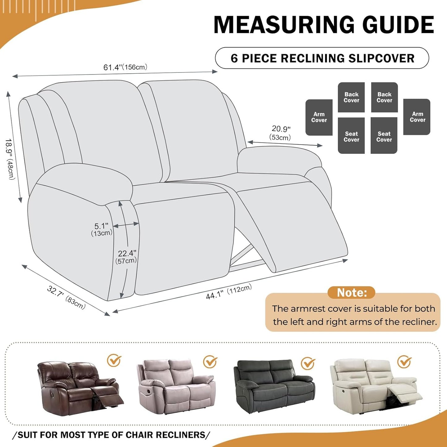 vctops 6 Pieces Geometric Jacquard Plush Recliner Loveseat Slipcovers Soft Fuzzy Fluffy Sofa Couch Cover Anti-Slip Furniture Protector with Elastic Bottom for Kids Cats Dogs(Cream,2 Seat)