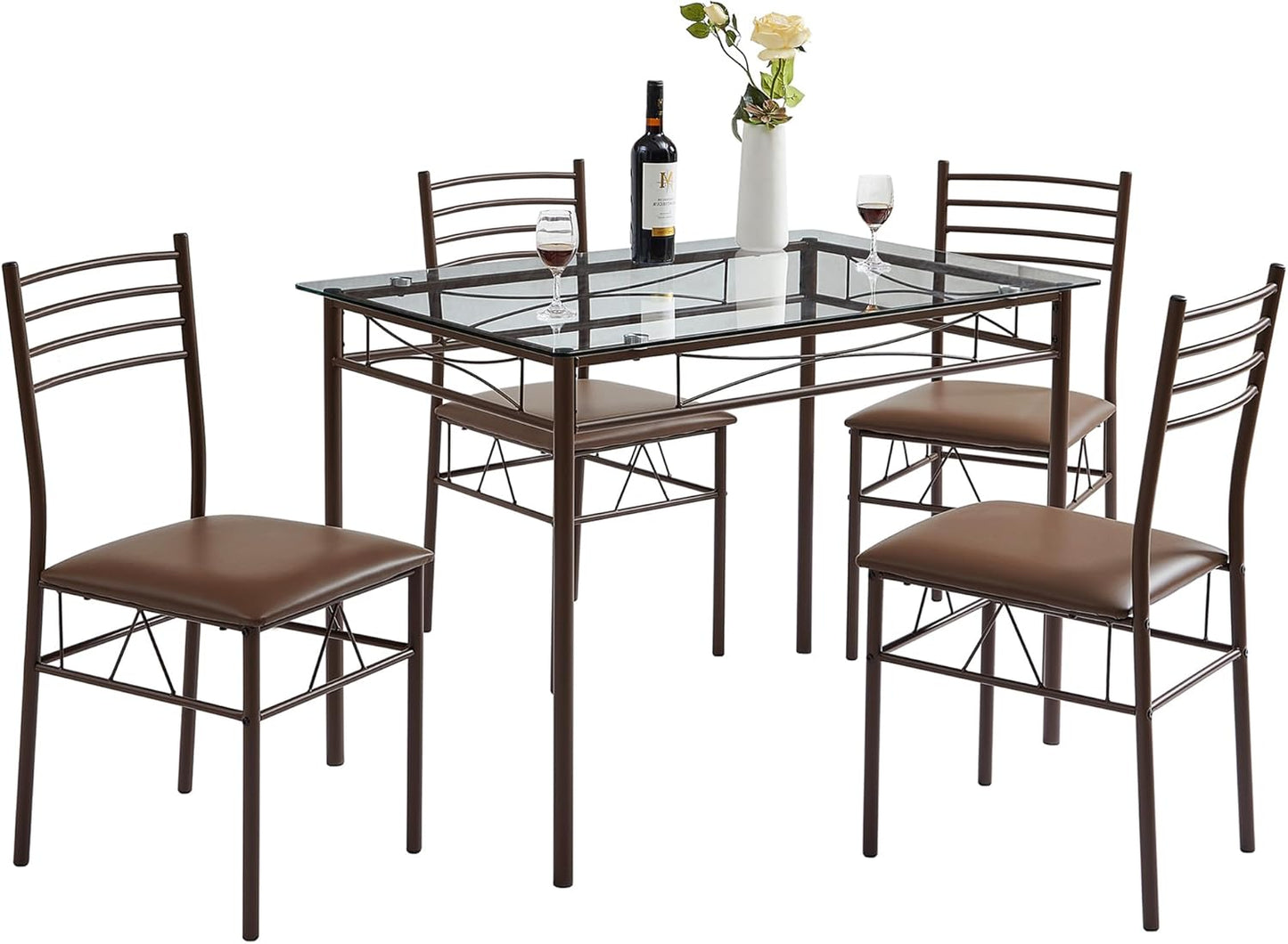VECELO Kitchen Dining Room Table and Chairs [4 Placemats Included] 5-Piece Dinette Sets, Space Saving (Brown)