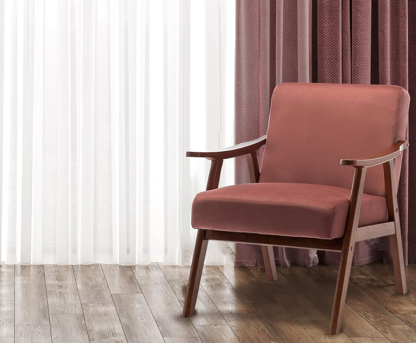 Container Furniture Direct Accent Chair with Microfiber Upholstery and Solid Wood Frame, Classic Mid-Century Modern Living Room Furniture for Extra Seating, Rose