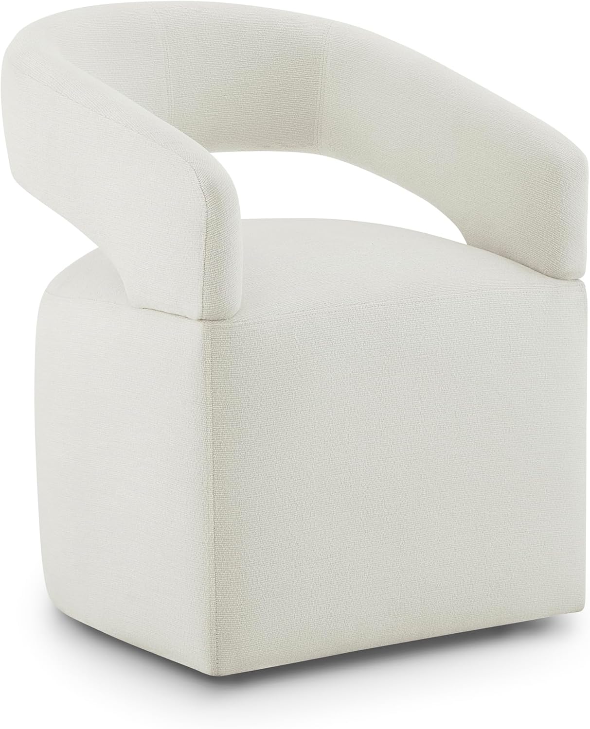 Upholstered Dining Chairs with Removable Casters Barrel Side Armchair with Rollers for Diningroom Bedroom Livingroom Reading Room, Ivory, 1PCS