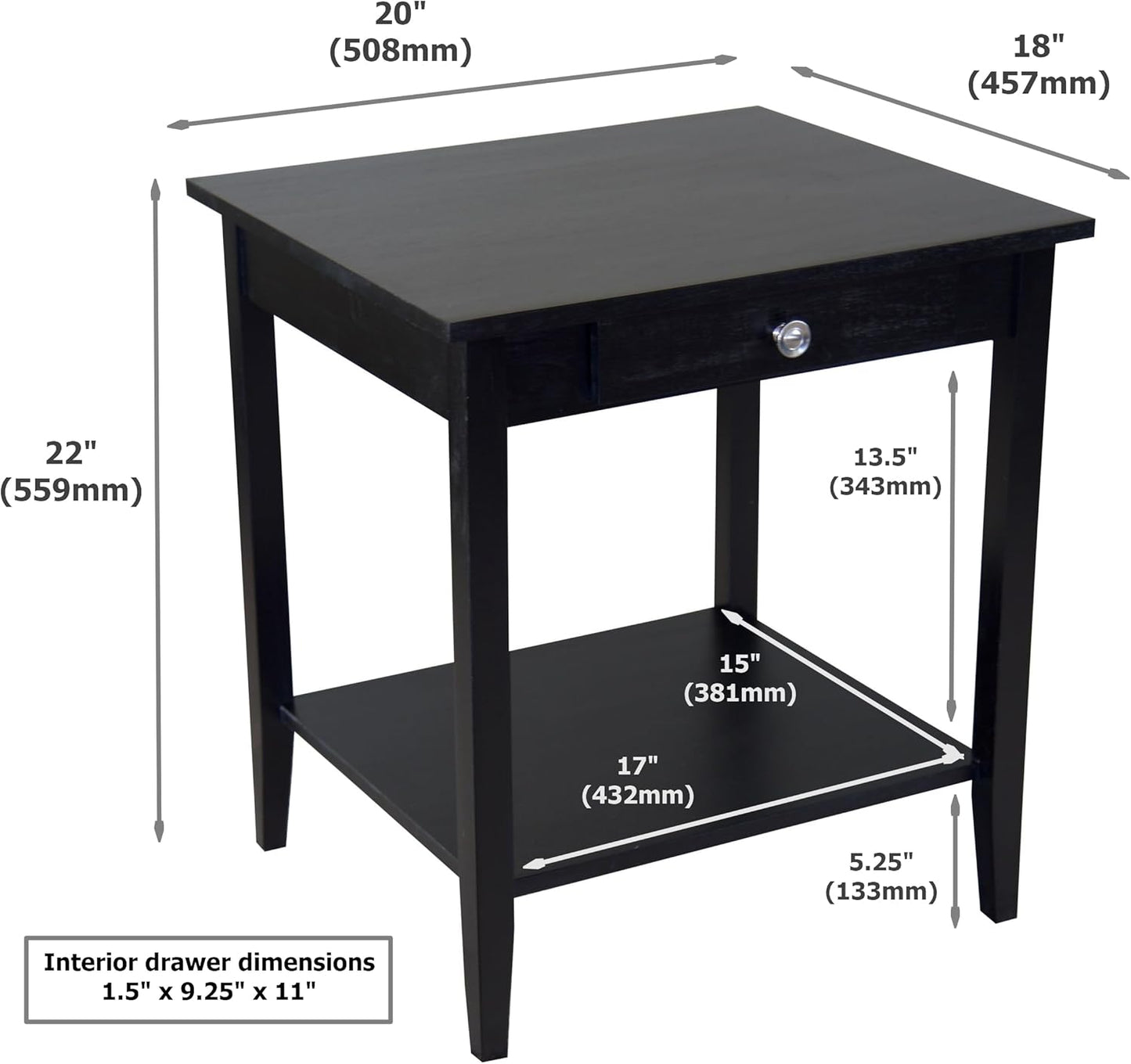 2-Tier Solid Acacia End Table w/Drawer
