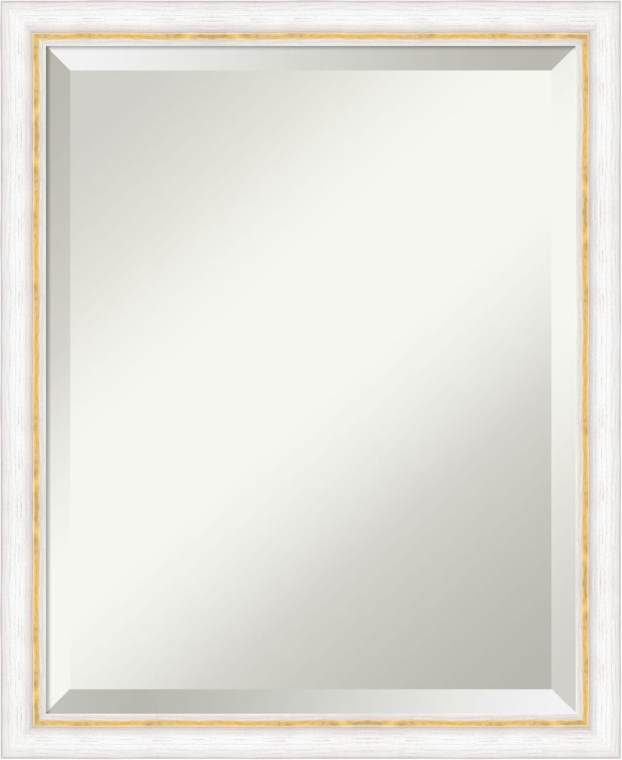 Amanti Art White Bathroom Mirror for Over Sink, 22x18 Morgan White Gold Rectangle Vanity Mirror, Small Modern Contemporary Wood Frame, Hangs Horizonally and Vertically, Bathroom Wall Decor, Beveled