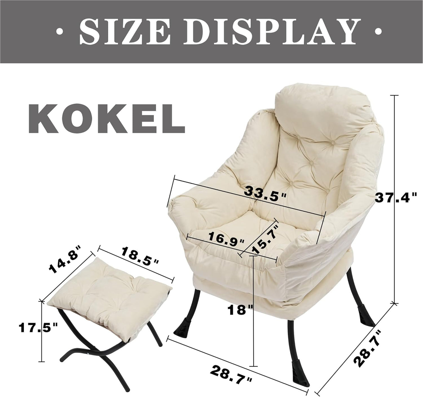 Lazy Chair with Folding Ottoman,Living Room Chairs, Accent Contemporary Lounge Chair, Single Steel Frame Leisure Sofa Chair with Armrests and A Side Pocket (White)