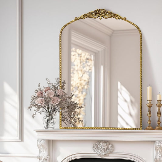 AIXI HOME Vintage Gold Arched Mirror 24"x36", Traditional Arendahl Antique Mirror with Ornate Metal Frame, Baroque Wall Mounted Mirrors for Entryway/Bathroom/Living Room/Hallway/Bedroom