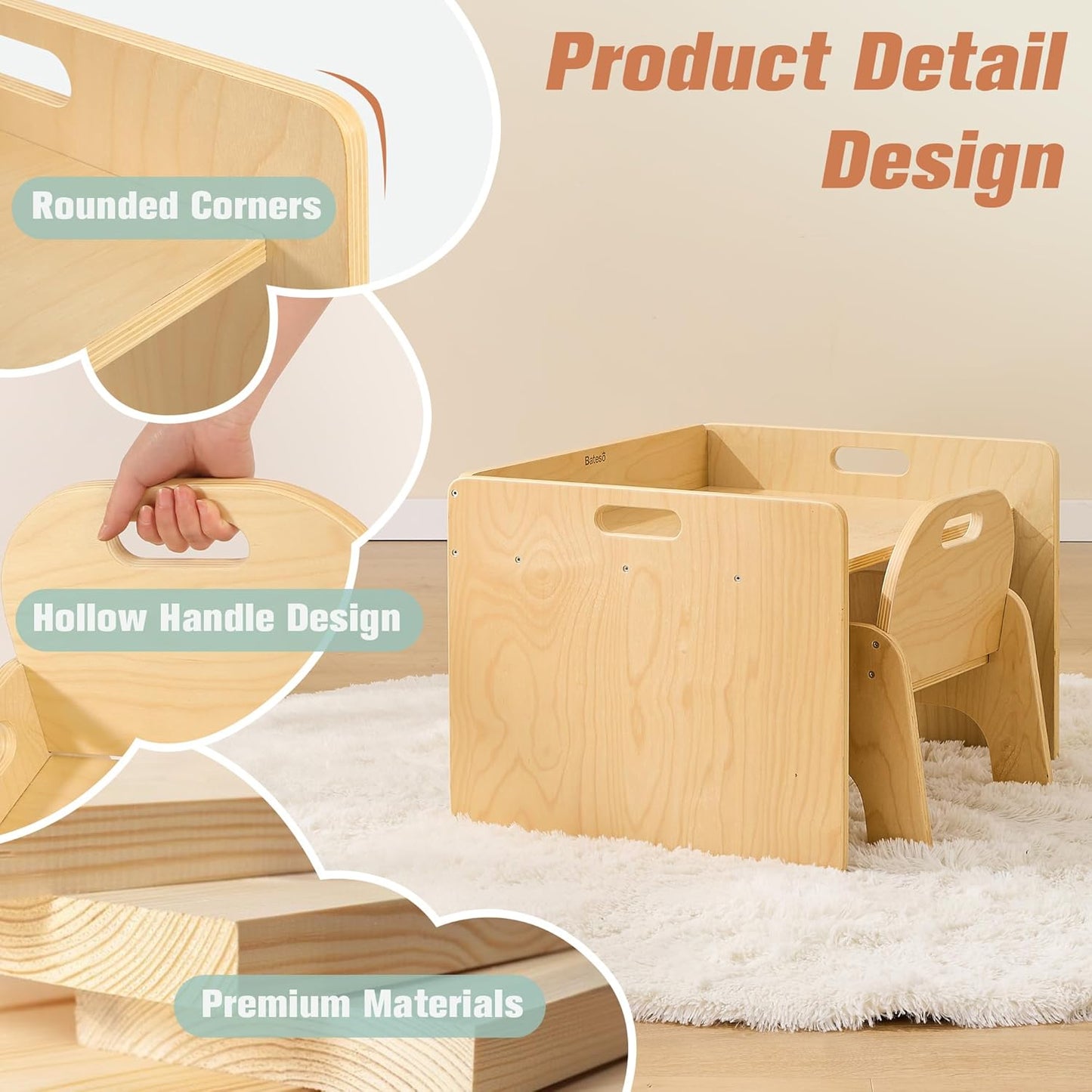 Montessori Weaning Table and Chair Set for Toddler 1-3, Wooden Baby Table and Chair Set for Eating, Laerning & Playing, Montessori Kids Furniture for Home or Preschool