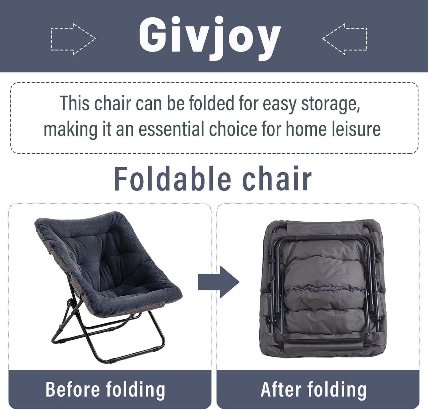 Comfy Folded Chair, Soft Faux Fur Oversized Folding Chair, Flexible Lounge Lazy Chair for Kids Girls Teens Adults, Moon Chair for Dorm Rooms, Bedroom, Living Room