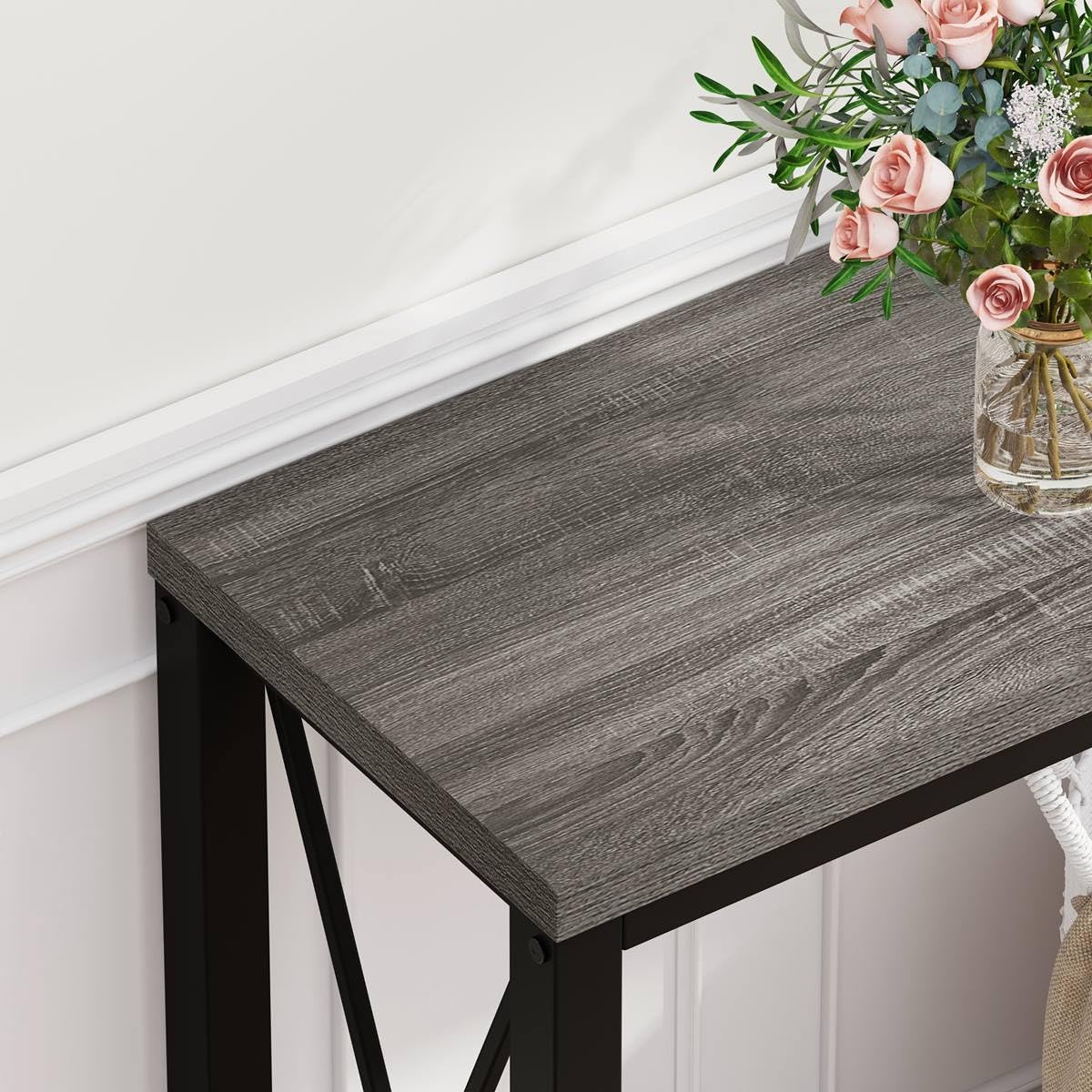 BON AUGURE Console Tables for Living Room, Industrial Couch Table Behind Sofa, Wood Metal Entryway Tables for Hallway, Entry Way Table for Foyer, Entrance, Front Door (Dark Grey Oak, 47 Inch)