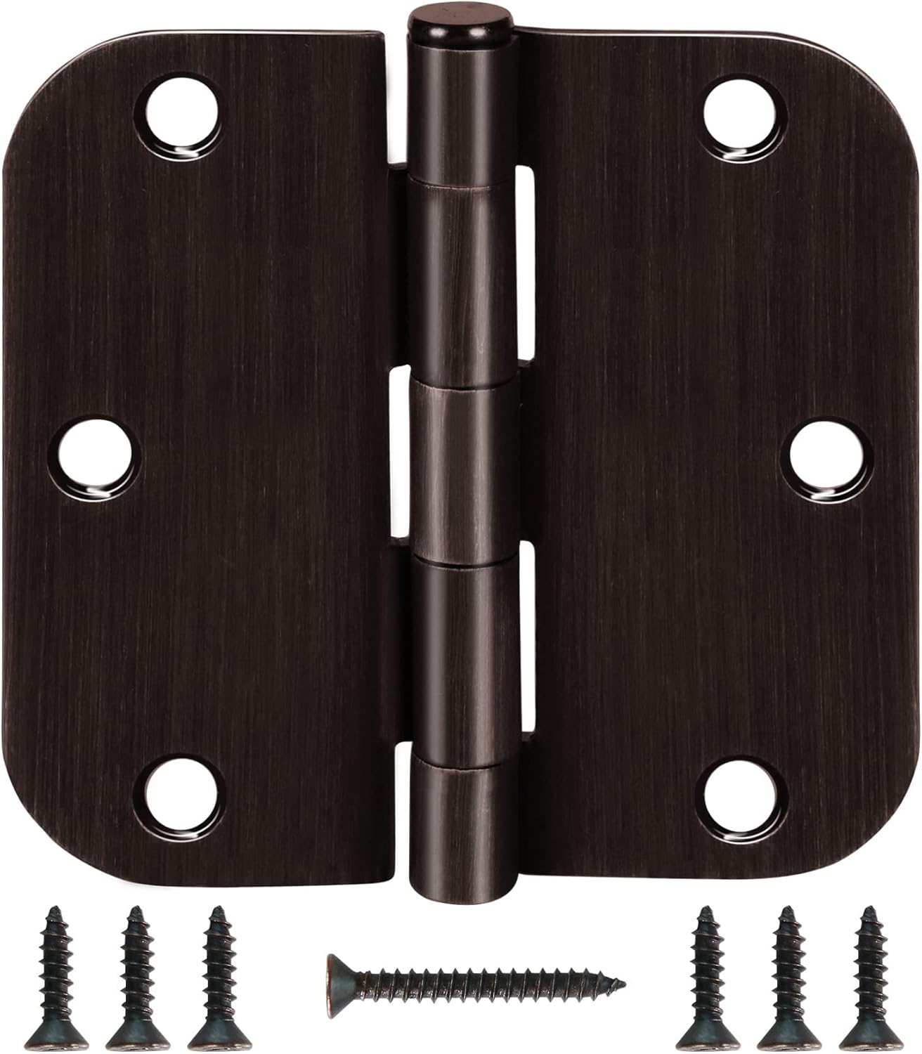 6 Pack Oil Rubbed Bronze Door Hinges 3.5" x 3 1/2 Inch Black Brushed Interior Hinge Rounded 5/8" Radius Corner 3 ½"Iron Residential Standard Bedroom Bifold Single Double Doors Hardware Kit