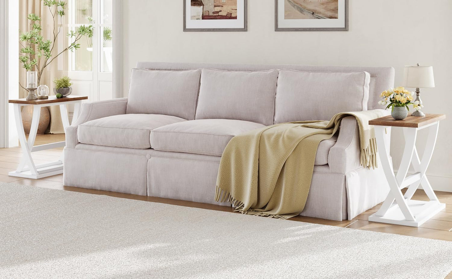 ChooChoo Farmhouse End Table, Narrow Side Table with Storage Shelf, Modern X-Design Slim End Table for Living Room,Bedroom, Small Space, 11.8" D*23.6" W*23.4" D