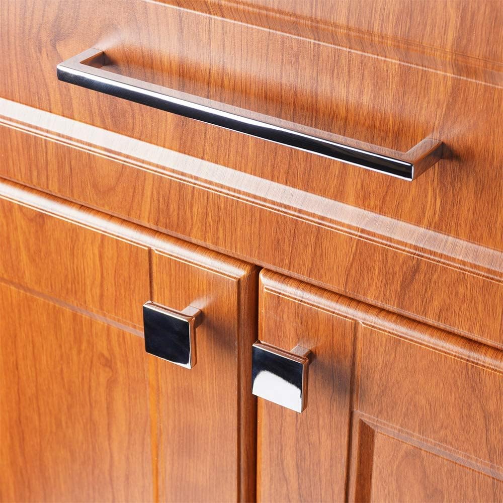 KOOFIZO Solid Square Bar Cabinet Handle - Chrome Furniture Pull, 7.6 Inch/192mm Screwhole Distance, Pack of 5 for Kitchen Cupboard Door, Bedroom Dresser Drawer, Bathroom Wardrobe Hardware
