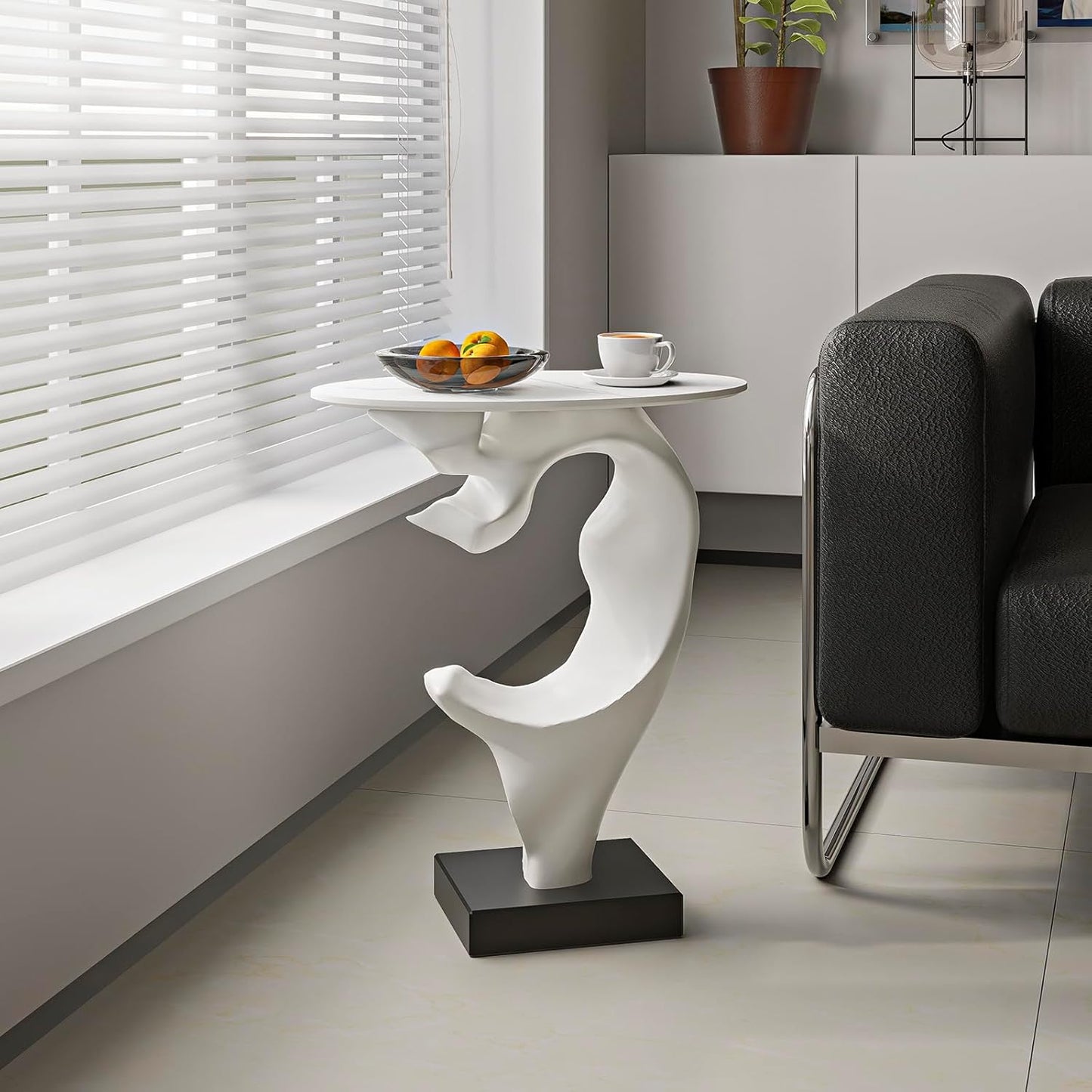 Modern Artistic Coffee Table, Luxury Semicircular Side Table, High-Strength FRP Frame, Artistic Design End Table for Living Room, Bedroom, or Office