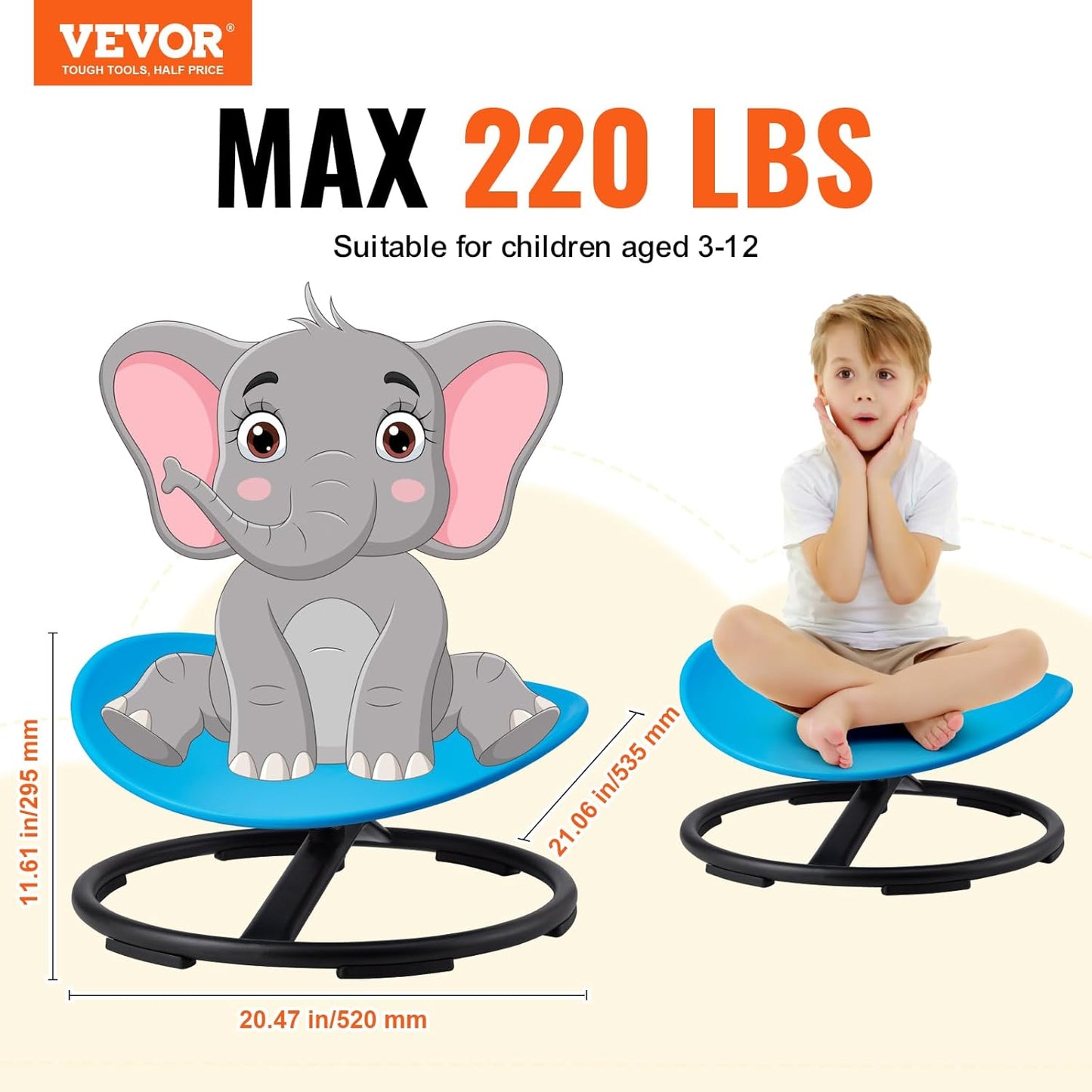 VEVOR Kids Swivel Chair, 220 LBS Capacity, Sensory Spinning Chair, Autistic Kids Sensory Toy with Non-Slip Metal Base, Toddler Sit and Spin for Coordination Balance Focus Training Blue