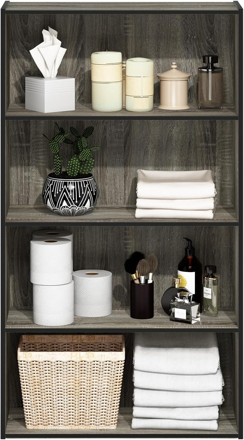 Furinno Pasir 4 Tier Open Shelf, French Oak Grey