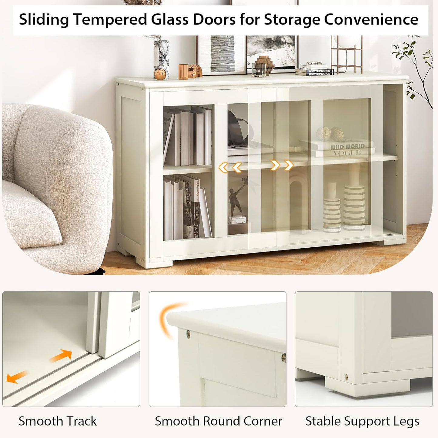 Costzon Sideboard Buffet Cabinet of 2, Wooden Kitchen Storage Cabinet with Adjustable Shelf, Sliding Glass Doors, Accent Coffee Bar Cabinet Console Table for Living Room, Dining Room, Hallway