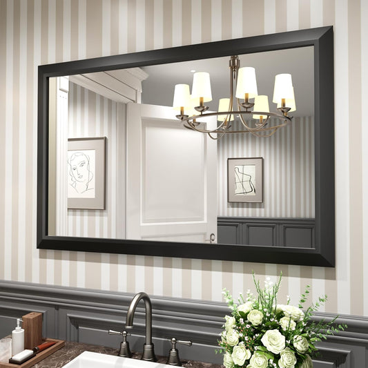 Amorho Black Bathroom Mirror, 48" x32" Thick Metal Framed Wall Mirrors for Over 2 Sinks, Bedroom, Living Room, Entryway, Large Rectangle Vanity Mirrors.