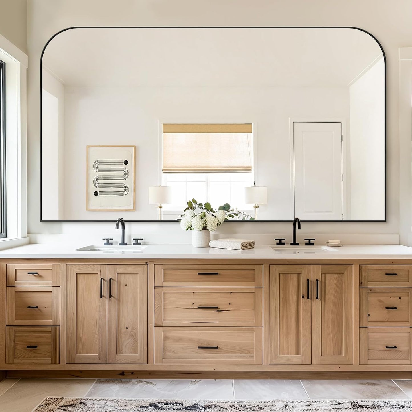 Bathroom Mirror, Wall Mirrors, Black Metal Framed Wall-Mounted Mirrors, Bathroom Vanity Mirror for Over Sink, Living Room, Bedroom, Entryway, 60x36 Inch, Black