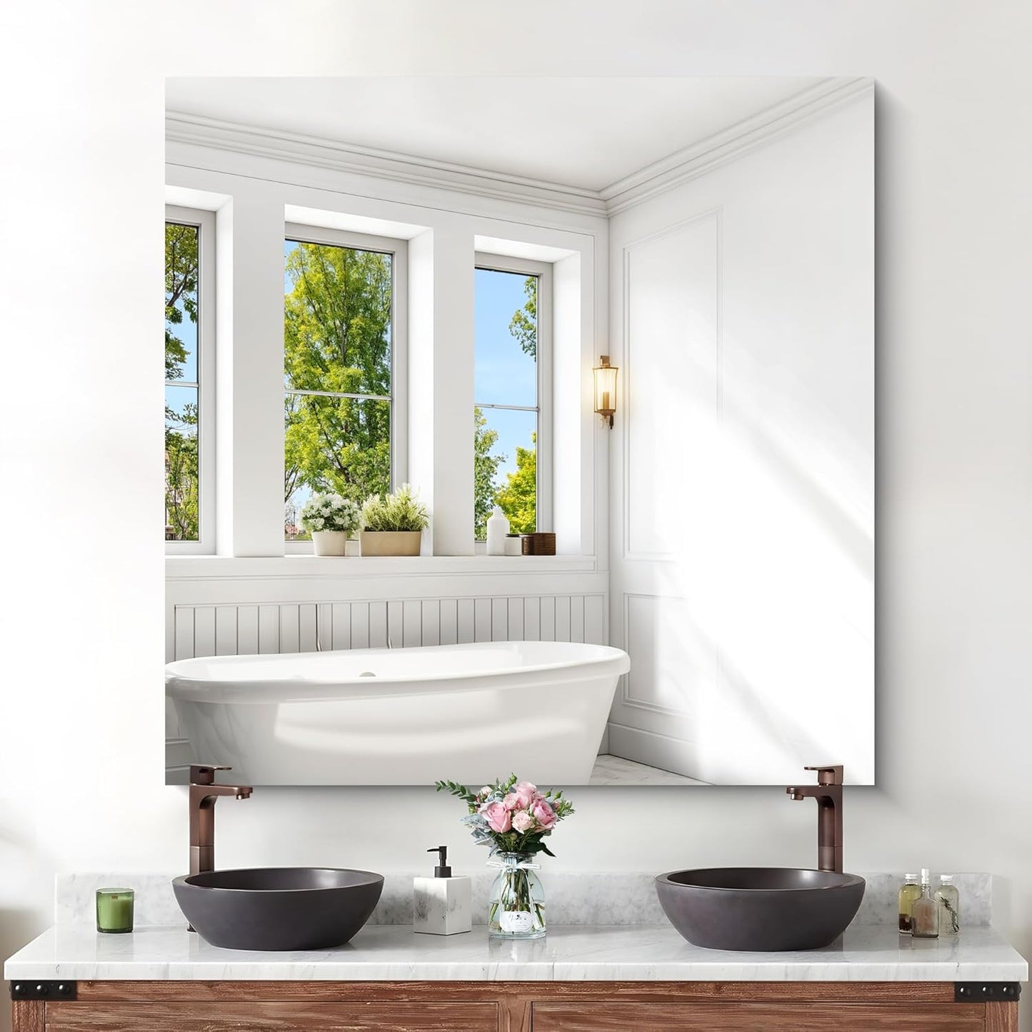 KOCUUY Large Frameless Mirror,42x42 Inch Square Bathroom Vanity Mirror for Over Sink, Upgraded Shatterproof Unframed Design for Bedroom, Living Room, Entryway