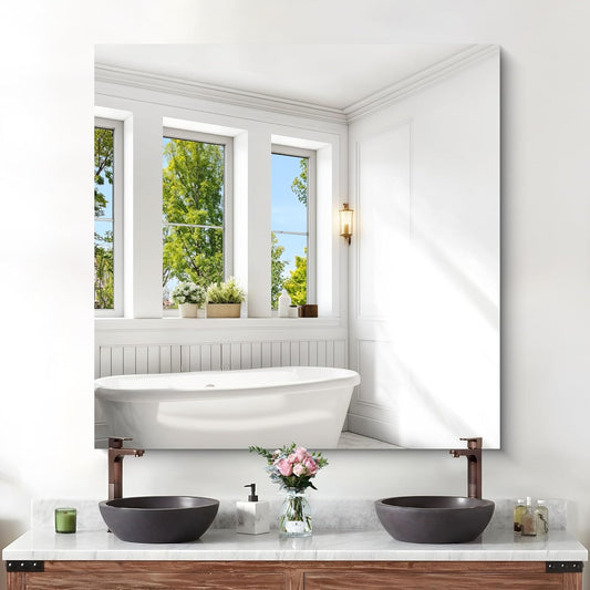 KOCUUY Large Frameless Mirror,42x42 Inch Square Bathroom Vanity Mirror for Over Sink, Upgraded Shatterproof Unframed Design for Bedroom, Living Room, Entryway