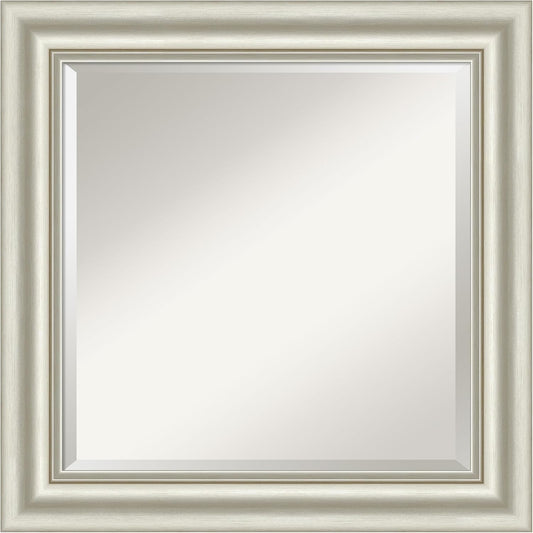 Amanti Art Bathroom Mirror for Over Sink, 26x26 Sophia Silver Square Vanity Mirror, Medium Traditional Frame, Hangs Horizonally and Vertically, Bathroom Wall Decor, Beveled Edge