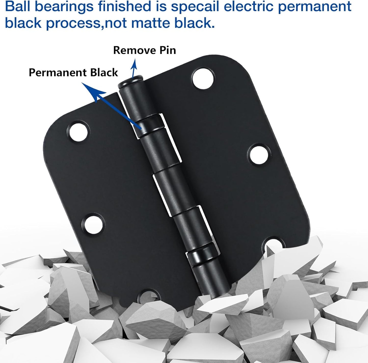 30 Pack Ball Bearing Matte Black Door Hinges 3.5 Inch 5/8" Radius Round Squeak Free Interior 3-1/2"Flat Bifold Standard Bedroom Indoor for Doors 3 ½" House Home Decor Improvement Accessories Hardware