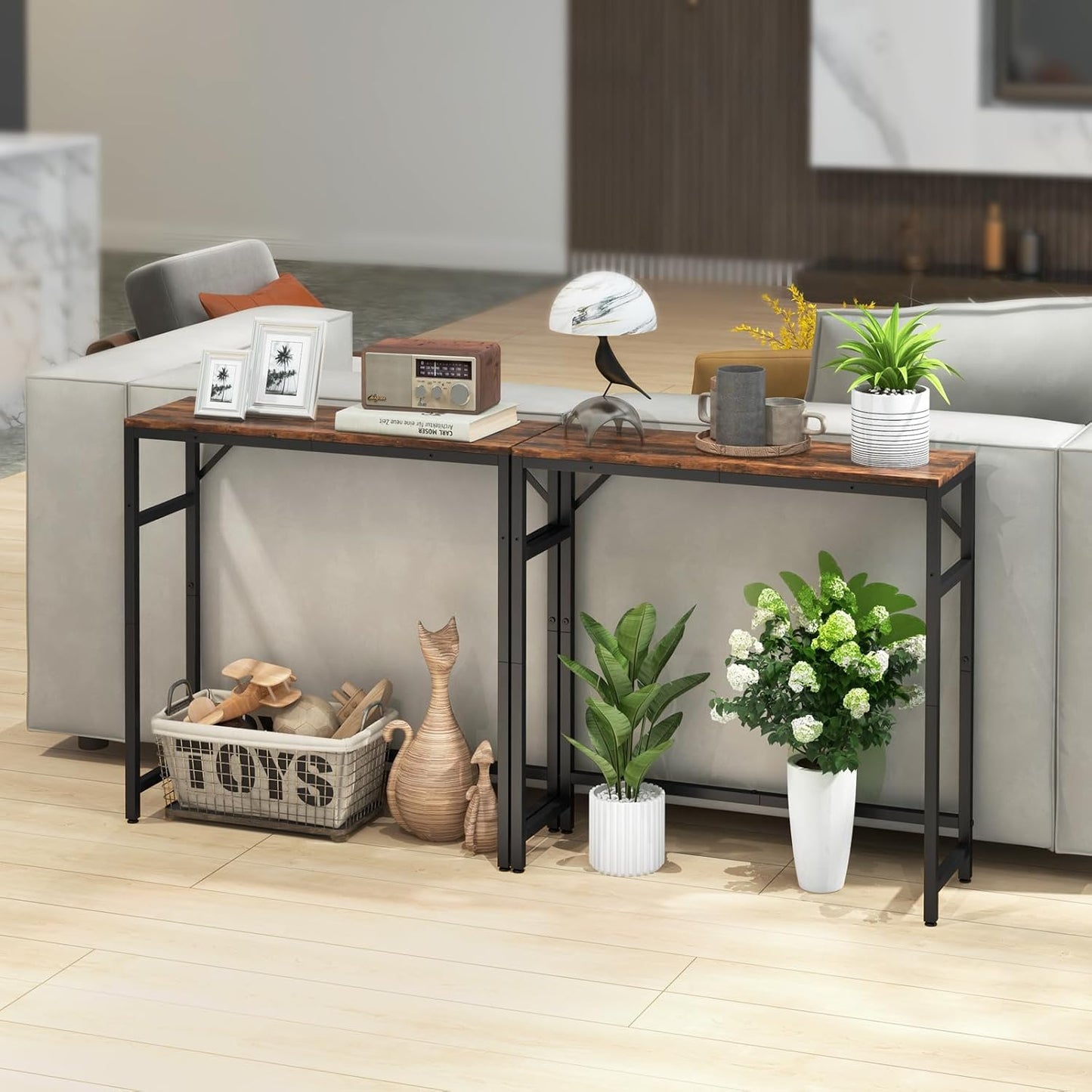 Narrow Console Table, 29.5" Entryway Table with 2 Support Bar, Thin Sofa Table, Small Couch Table, Display Table, Side Tables for Living Room, Hallway, Bedroom, Rustic Brown