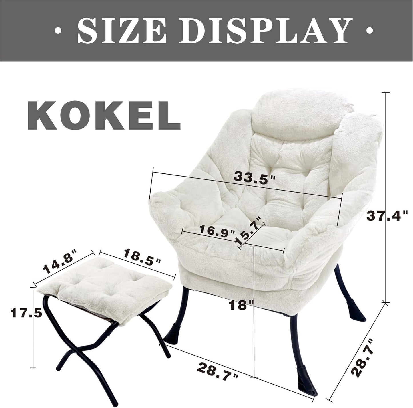 Lazy Chair with Folding Ottoman,Living Room Chairs, Accent Contemporary Lounge Chair, Single Steel Frame Leisure Sofa Chair with Armrests and A Side Pocket (TM3WHITE)