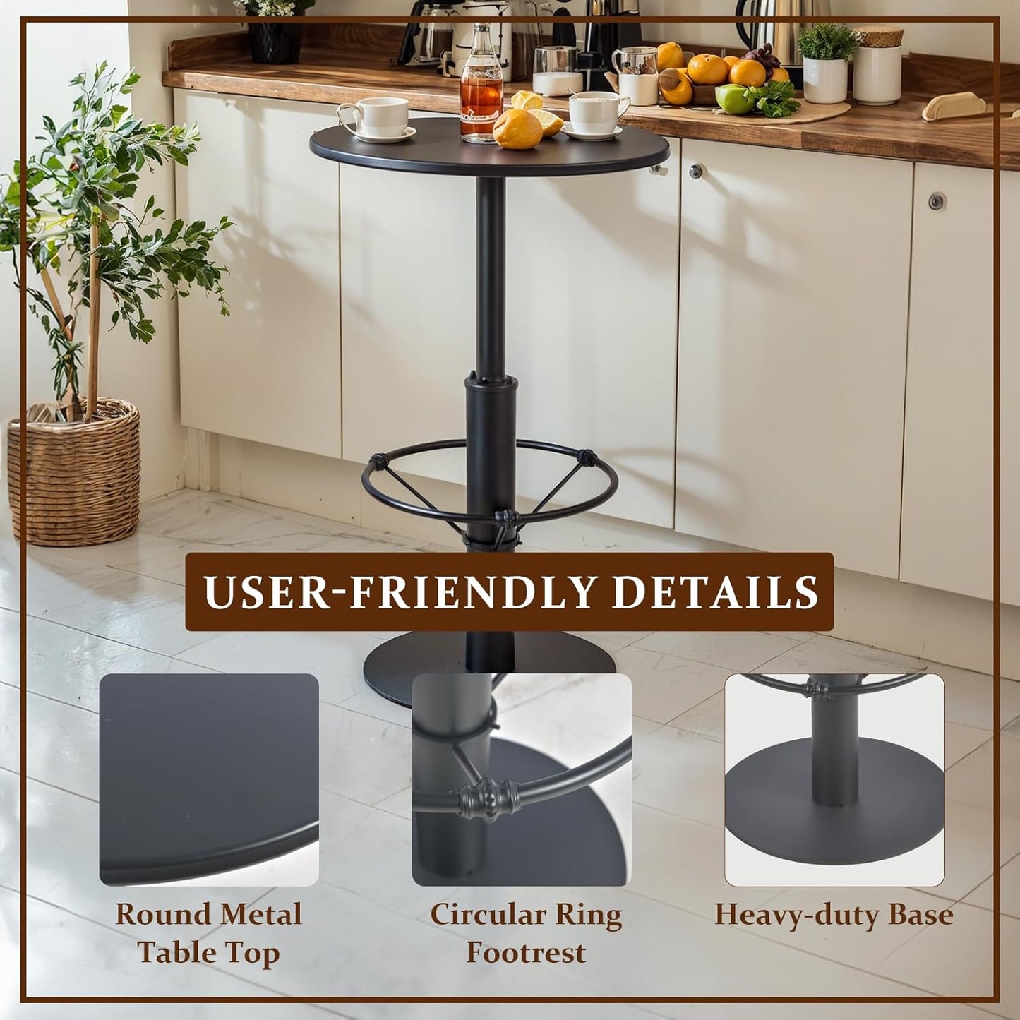 LOKKHAN 37.4" Tall High-top Table-Rustic Industrial Bar Table-23.6" Dia Round Metal Bar Height Standing Pub Table-Dining Room Bistro Table-Cocktail Table (Matte Black)