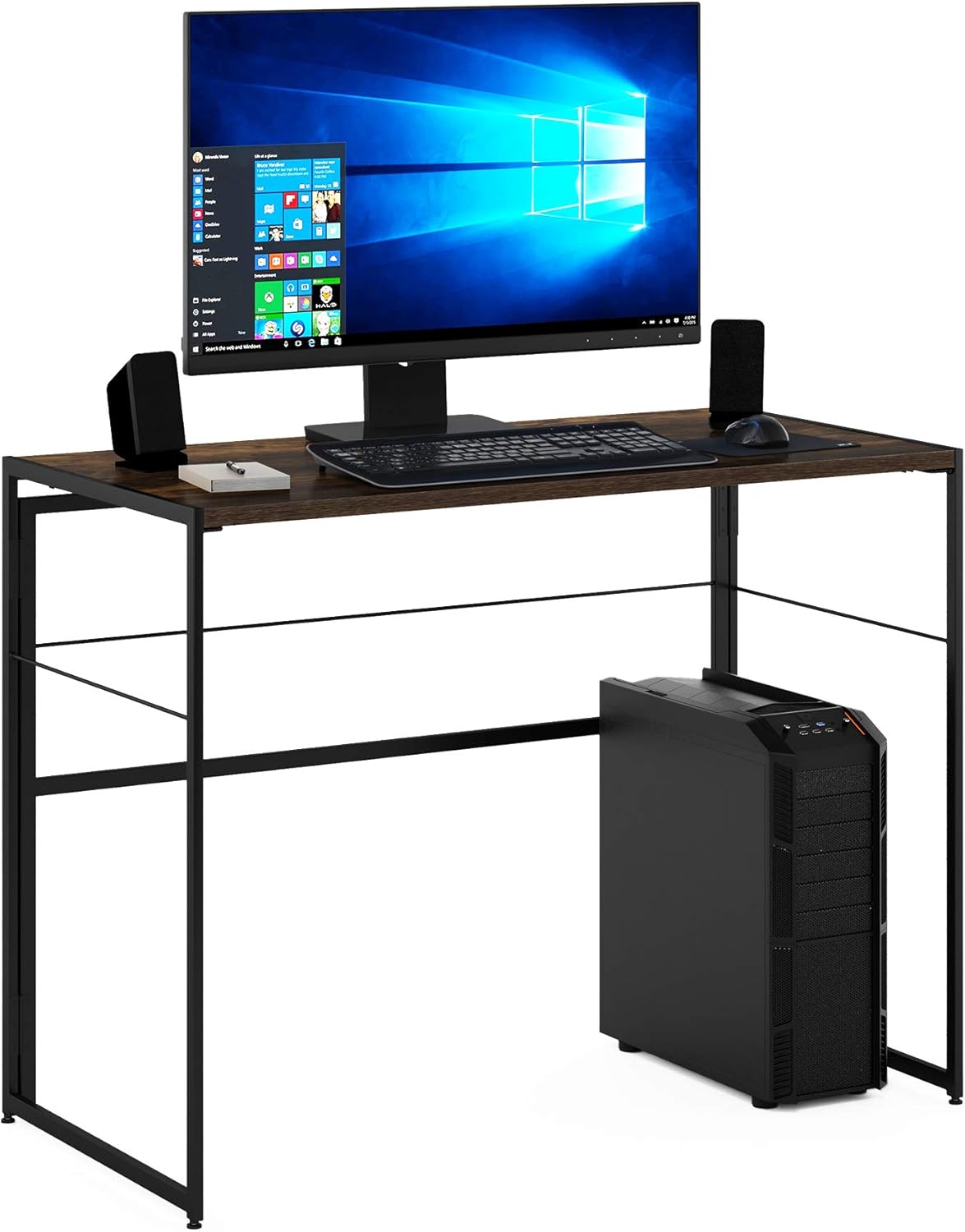 Furinno Riau No Tool/No Assembly/Folding Metal Frame Computer Desk, Rustic Oak/Black, 39 Inch