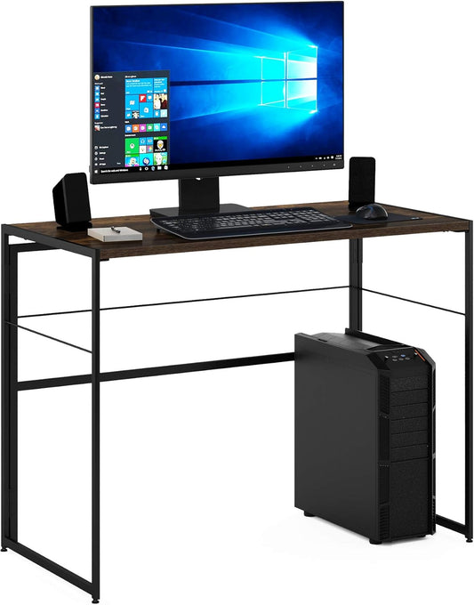 Furinno Riau No Tool/No Assembly/Folding Metal Frame Computer Desk, Rustic Oak/Black, 39 Inch