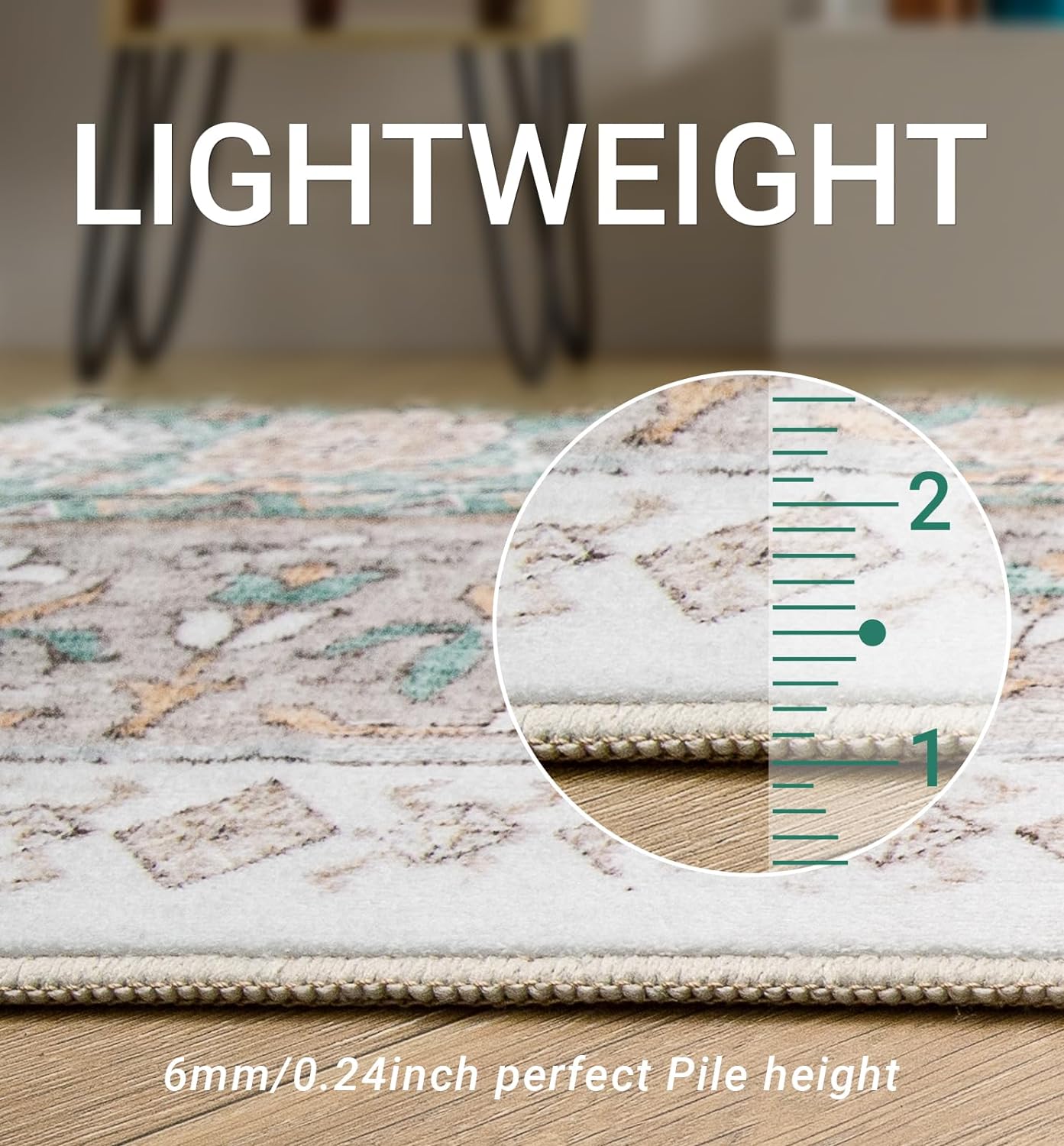 zesthome 5x7 Area Rugs - Ultra-Thin Washble Rug, Stain Resistant Anti Slip Backing Rugs for Living Room,Bedroom, Vintage Home Decor Area Rug (Green/Brown,5'x7')