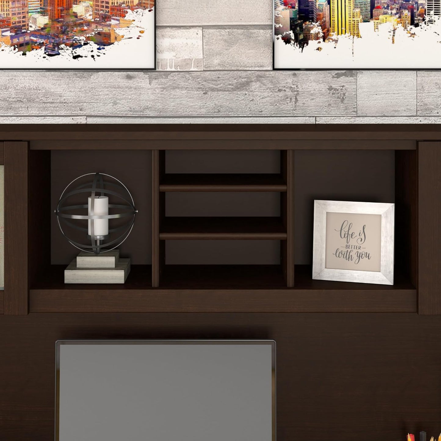 Bush Furniture Somerset 72W 3 Position Sit to Stand L Shaped Desk with Hutch in Mocha Cherry