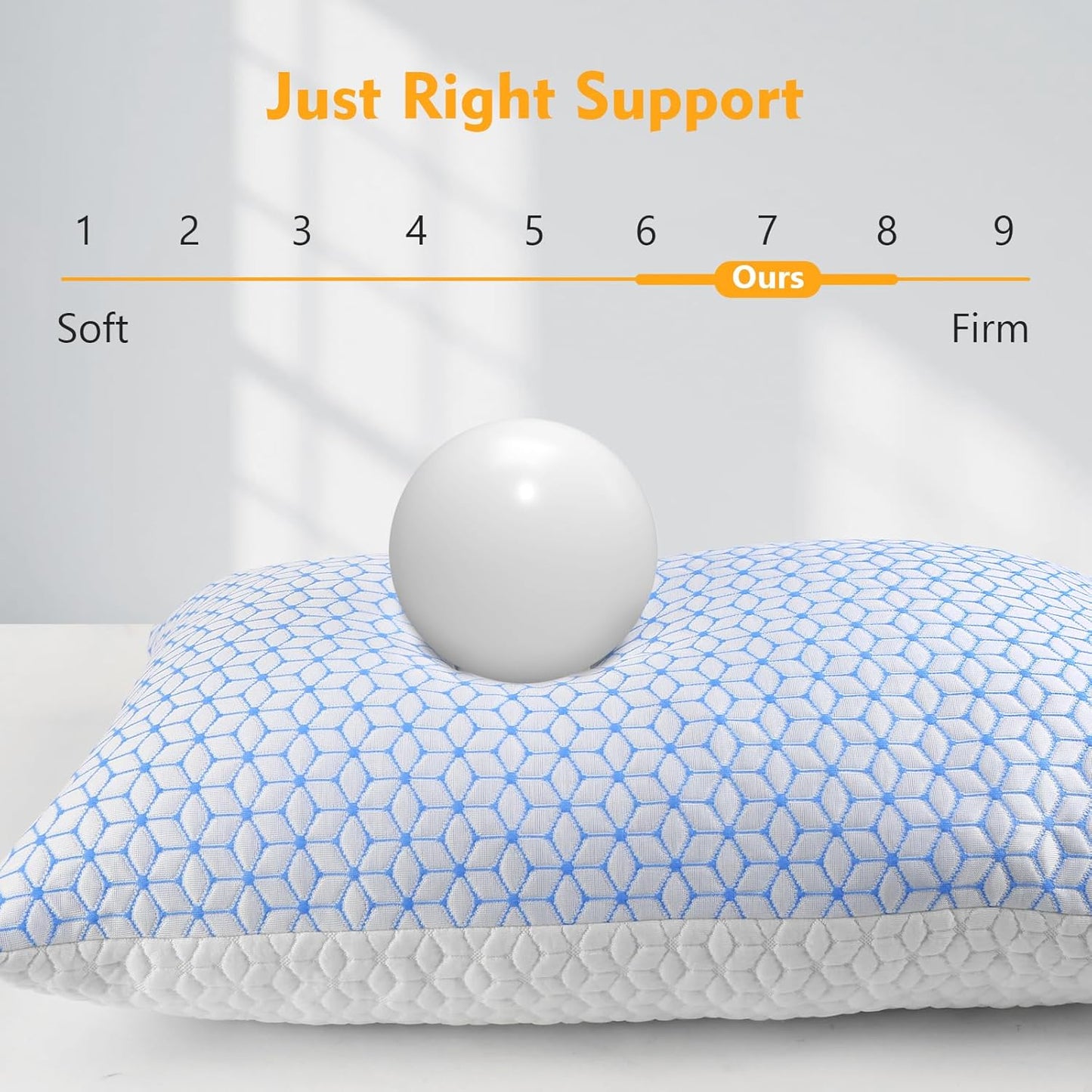 Bed Pillow King Size 1 Pack, Shredded Memory Foam Pillow Adjustable, Cooling Pillow Soft and Supportive for Side Back Stomach Sleepers