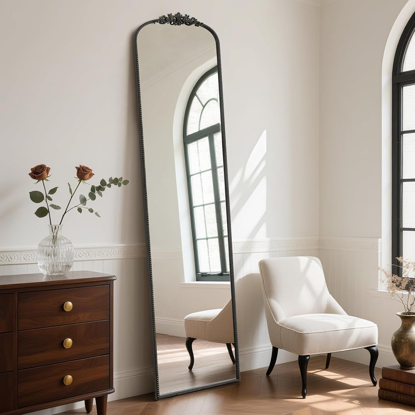 WallBeyond Arched Full Length Mirror Wall Mounted, 21x78 Inch Black Antique Mirror, Vintage Metal Frame Full Body Mirro for Bedroom, Living Room, Hanging or Leaning