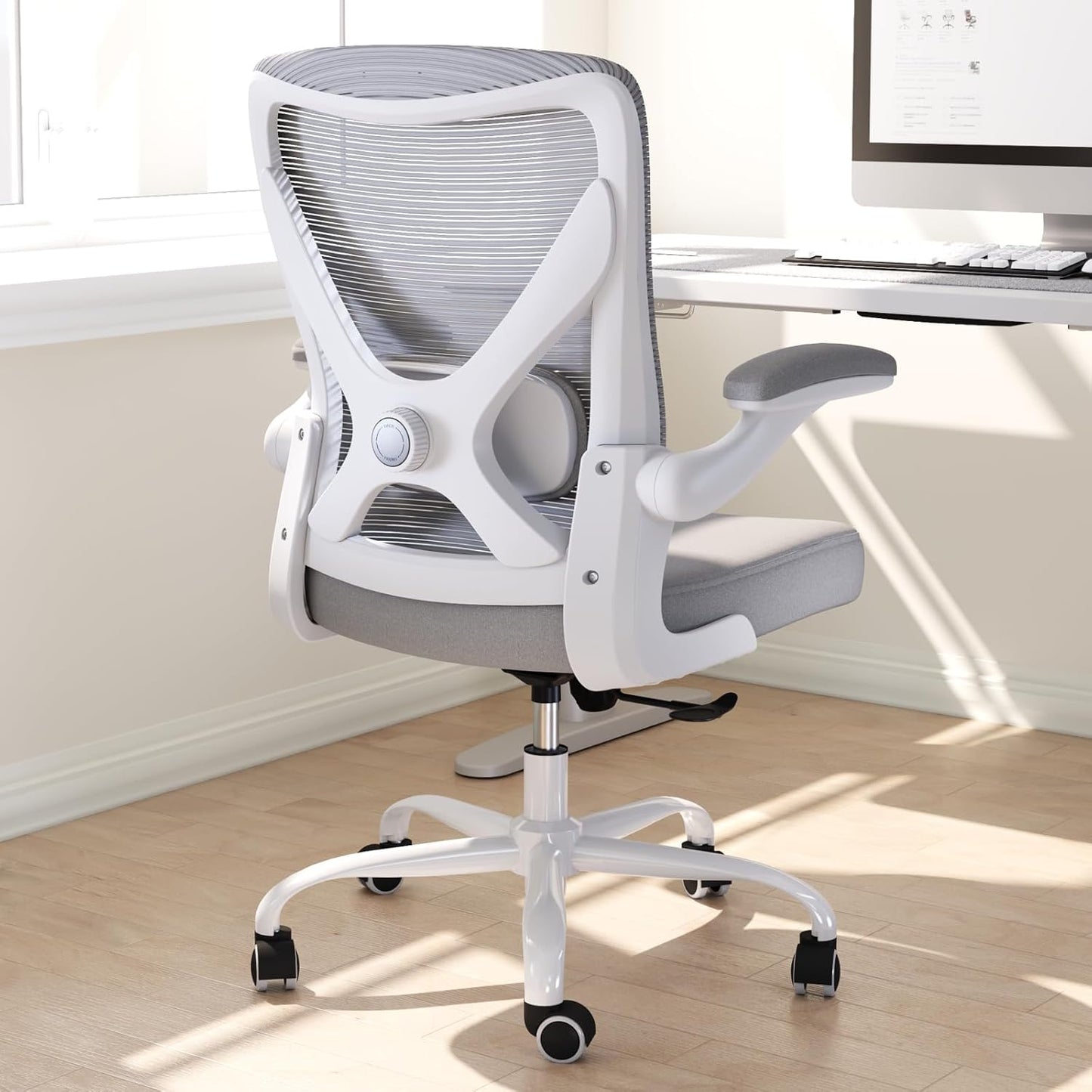 Ergonomic Office Chair - X-Shaped Computer Desk Chairs Comfy, Mesh High-Back Gaming Chair with Adjustable Lumbar Support, Executive Task Chair for Adults, Comfortable for Long Hours (White Grey)
