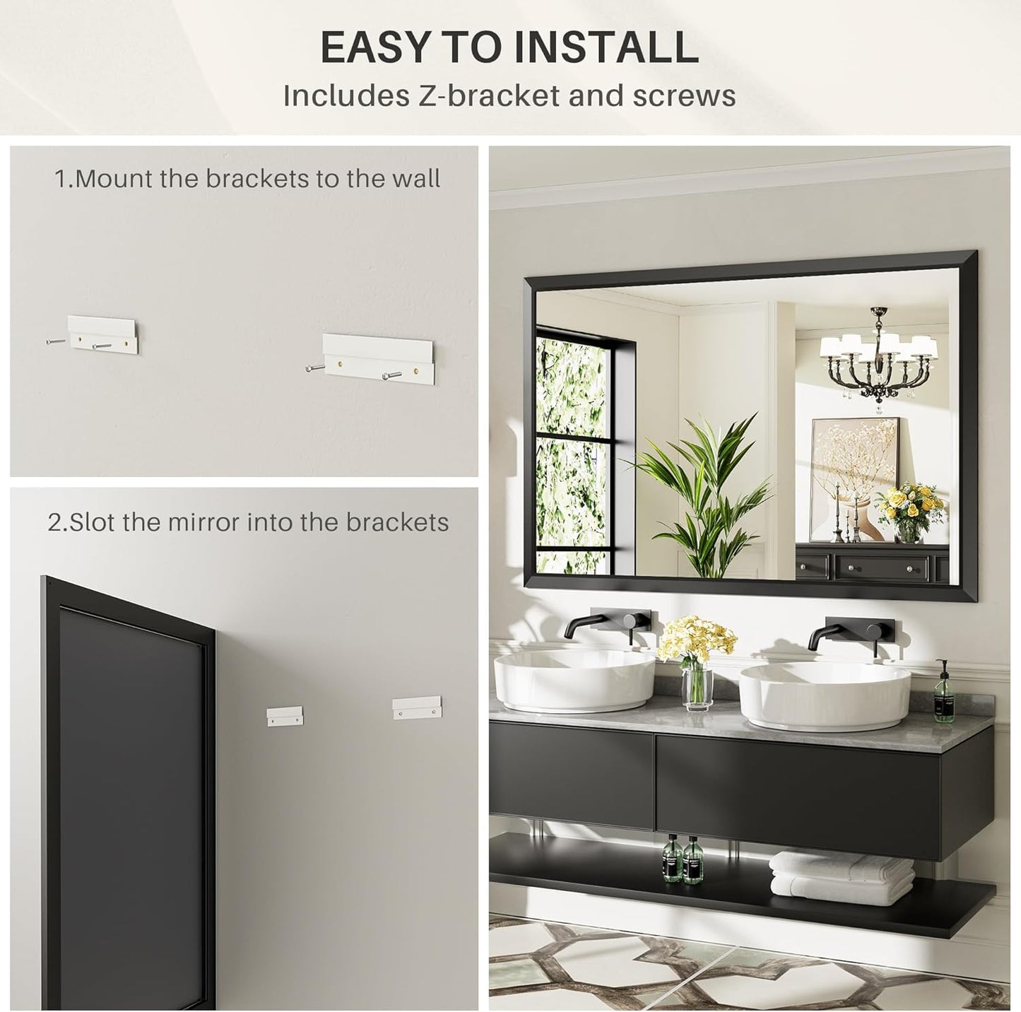 72x32 Inch Black Bathroom Mirror for Wall, Thick Metal Framed Rectangle Mirrors for Over Sink, Bedroom, Living Room, Entryway, Anti-Rust, HD Tempered Glass