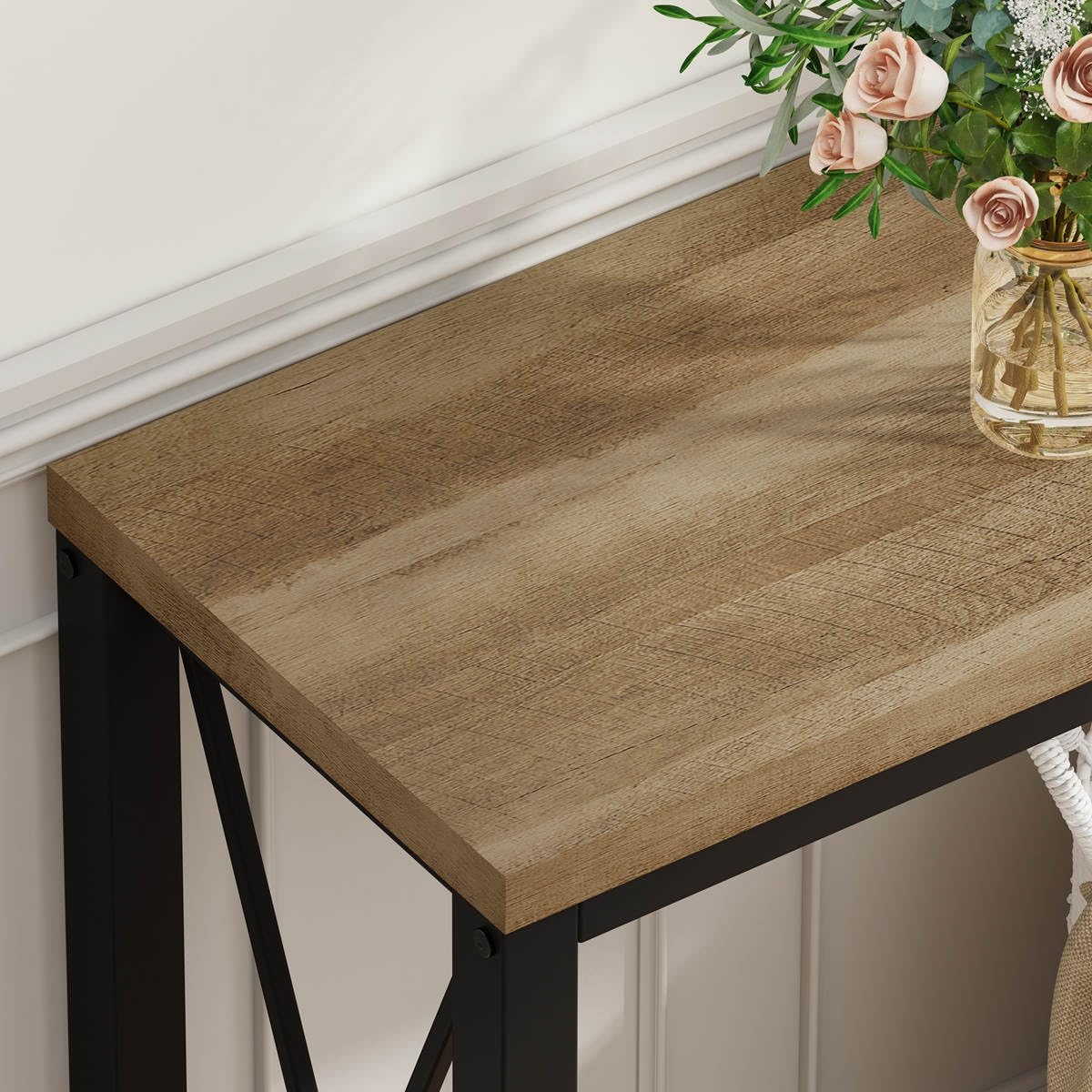 BON AUGURE Farmhouse Entryway Table, Sofa Console Table Behind Couch for Living Room, Industrial Hallway Tables for Entry, Front Door, Entrance, Foyer (Vintage Oak, 47 Inch)