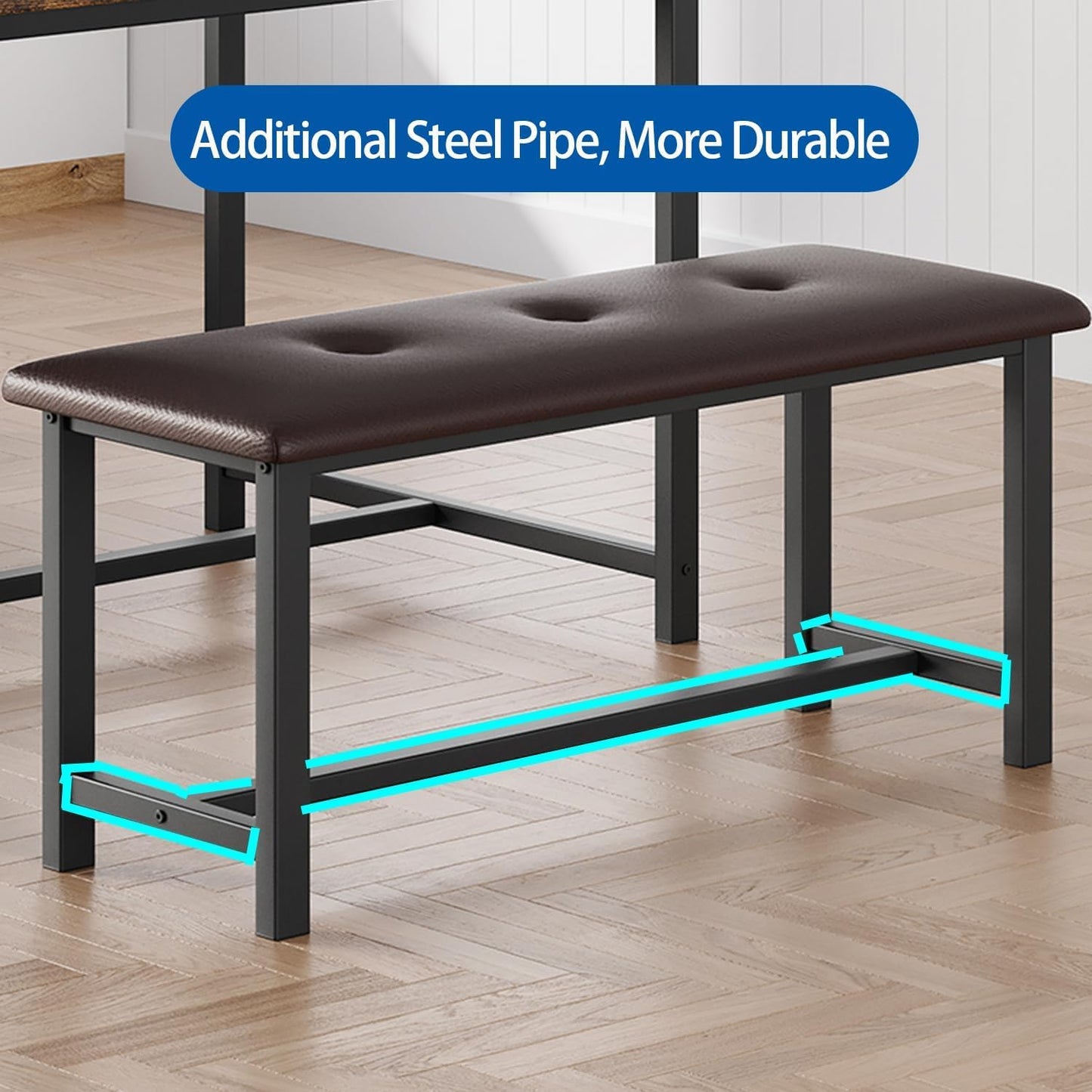 Garvee Dining Table with 2 Benches, Kitchen Table with 2 Upholstered Benches Rectangular Space Saving for Apartment, Dining Room, Kitchen, 44.5 Inches Large, Rustic Brown